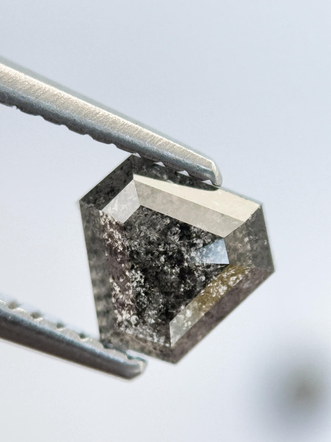 0.77 Ct Shield Rose Cut Grey Natural Salt and Pepper Diamond
