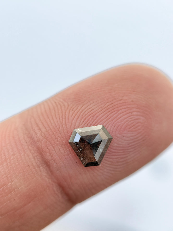 0.77 Ct Shield Rose Cut Grey Natural Salt and Pepper Diamond