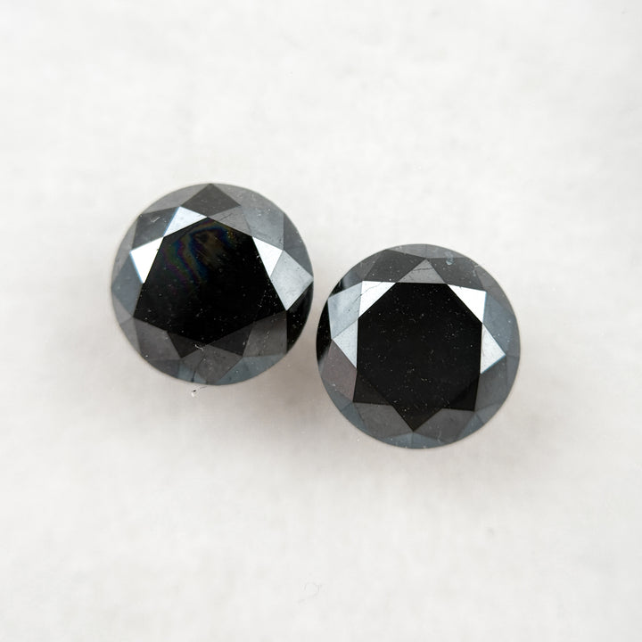 6 MM Round Brilliant Cut Black Natural Loose Diamond Pair