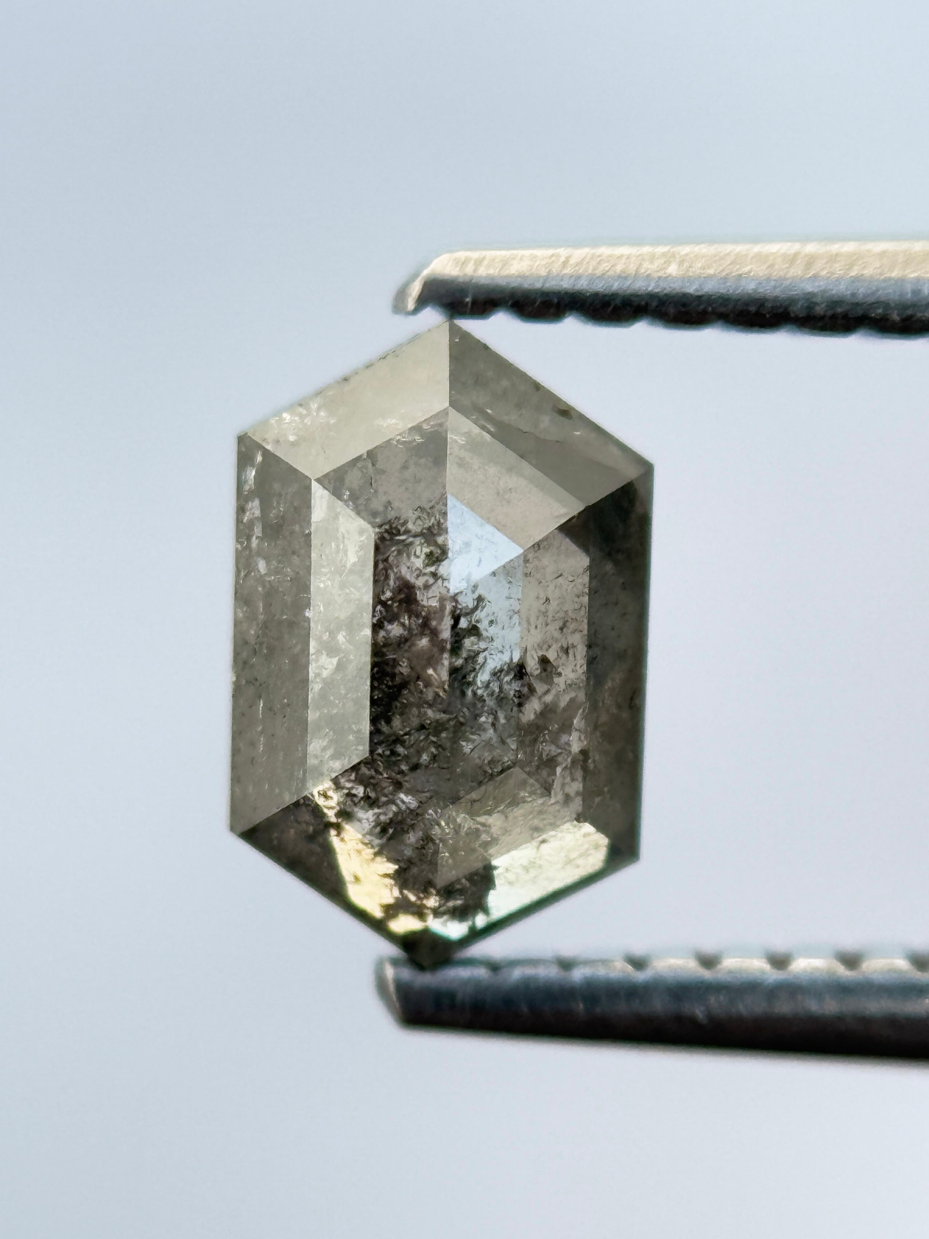 0.84 Ct Hexagon Rose Cut Grey Natural Salt and Pepper Diamond