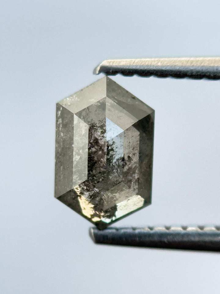 0.84 Ct Hexagon Rose Cut Grey Natural Salt and Pepper Diamond