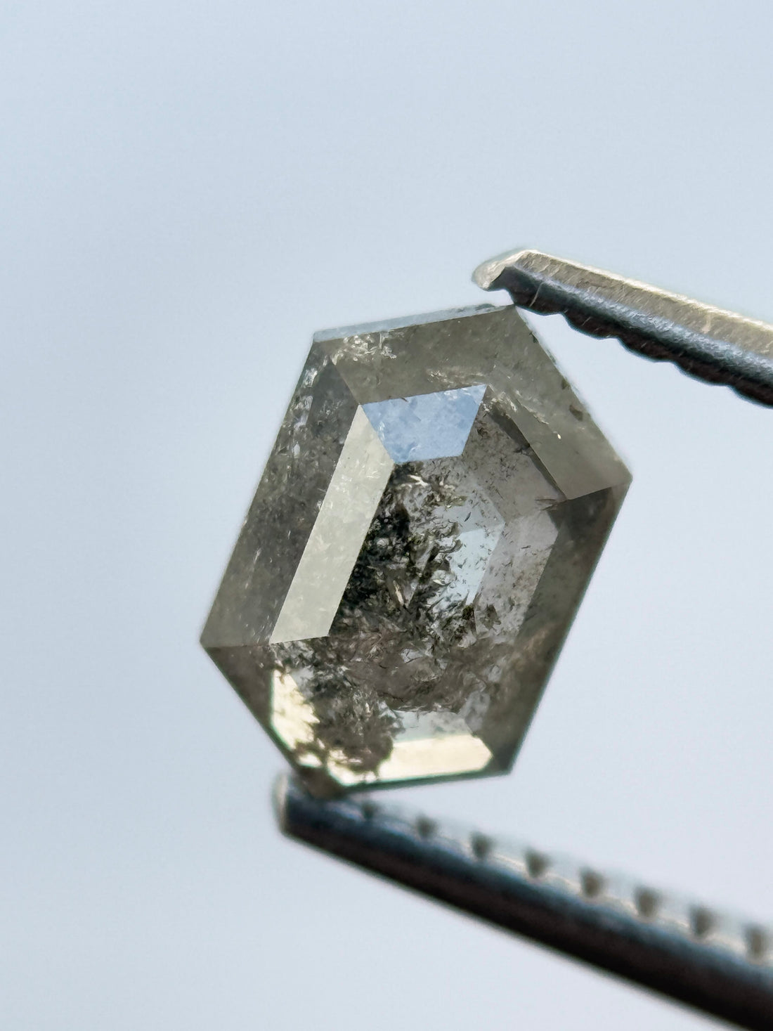 0.84 Ct Hexagon Rose Cut Grey Natural Salt and Pepper Diamond