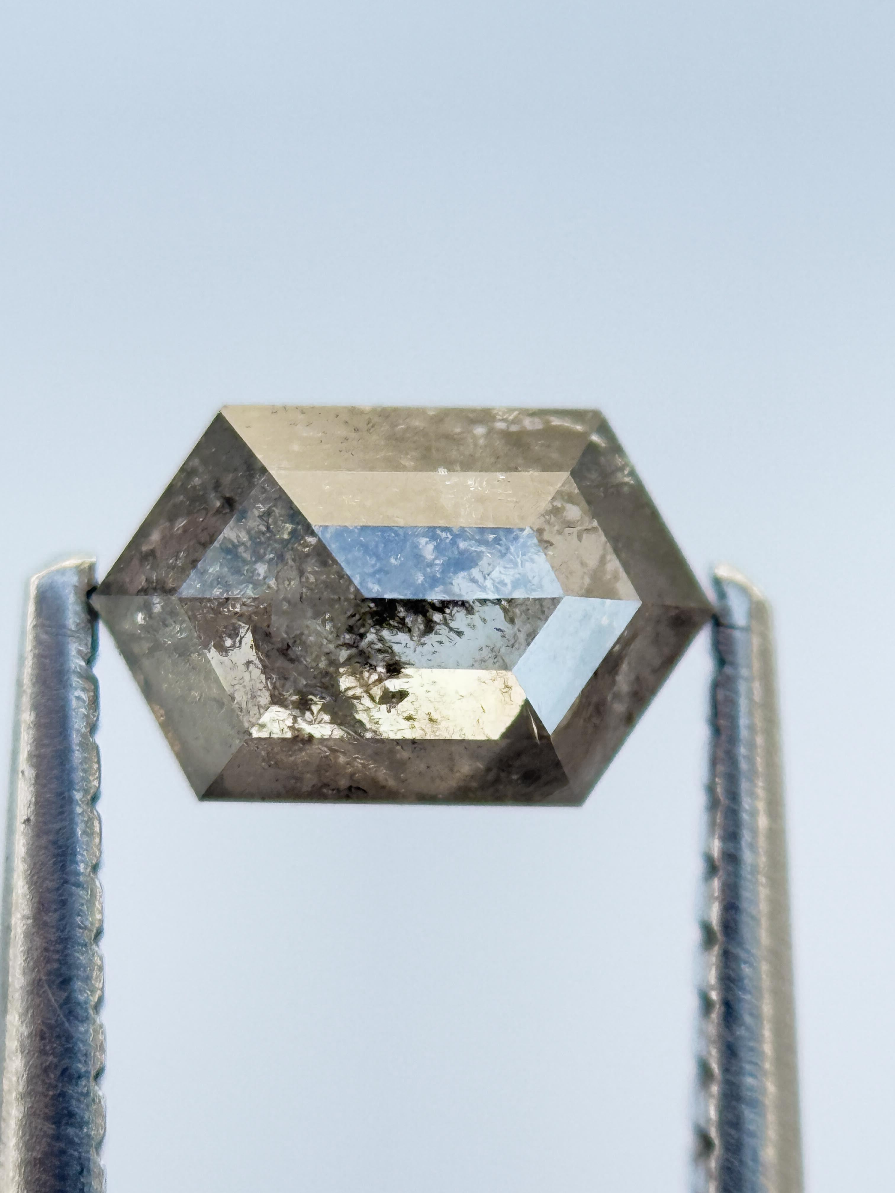 0.84 Ct Hexagon Rose Cut Grey Natural Salt and Pepper Diamond