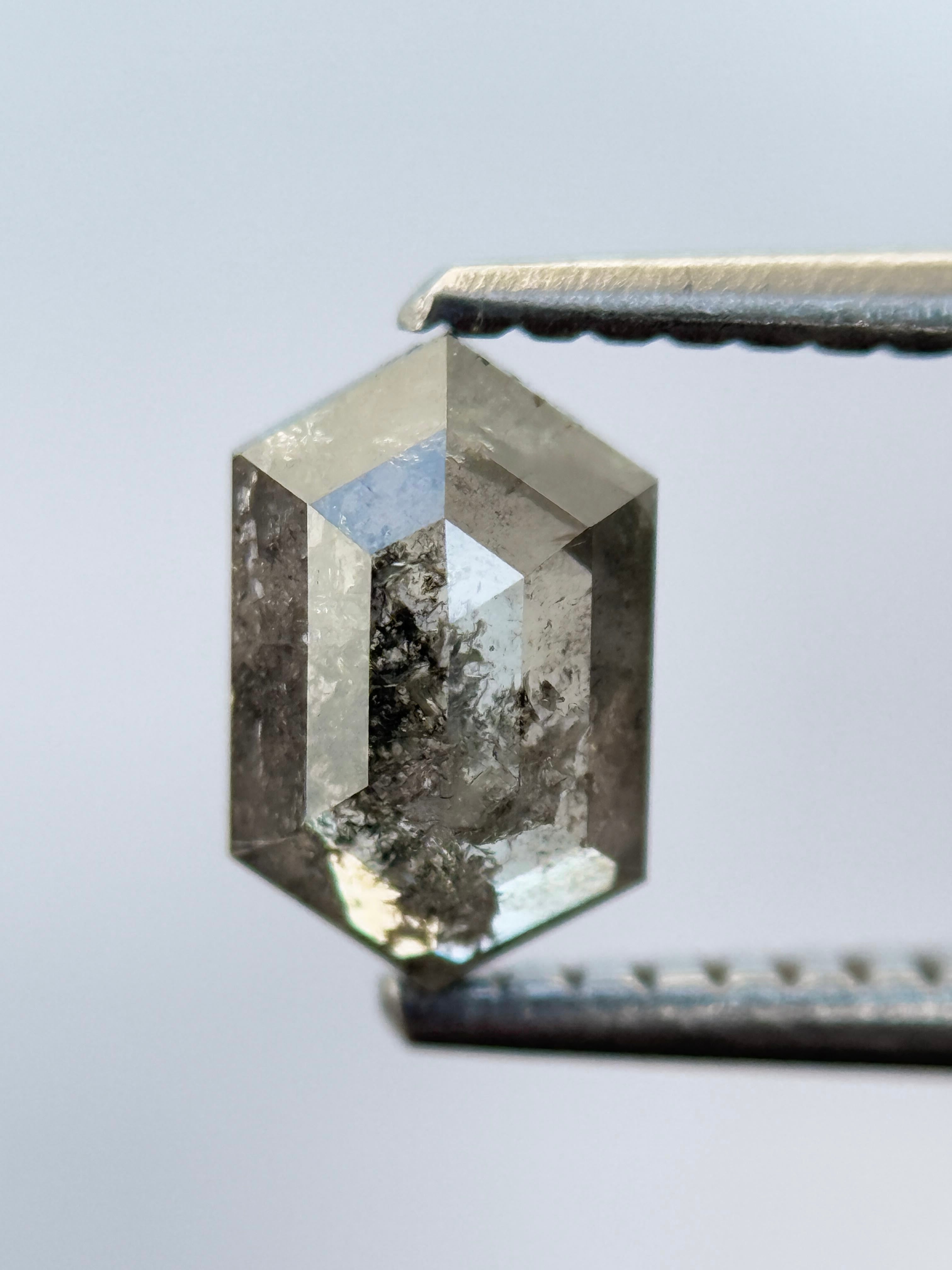 0.84 Ct Hexagon Rose Cut Grey Natural Salt and Pepper Diamond
