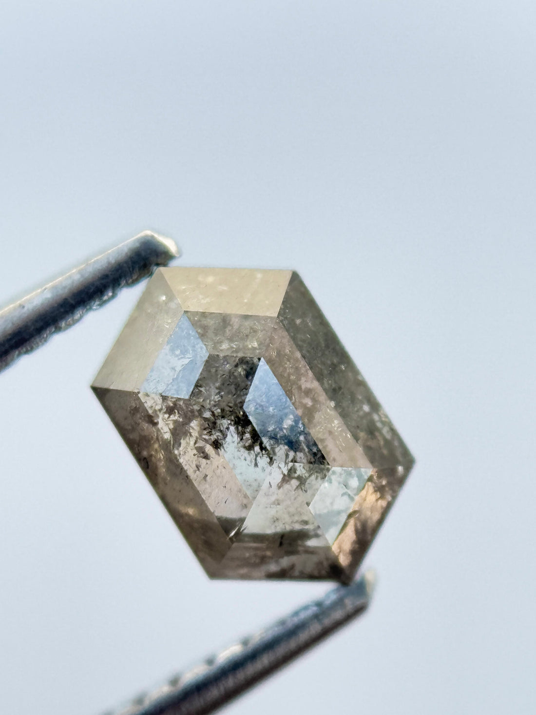 0.84 Ct Hexagon Rose Cut Grey Natural Salt and Pepper Diamond
