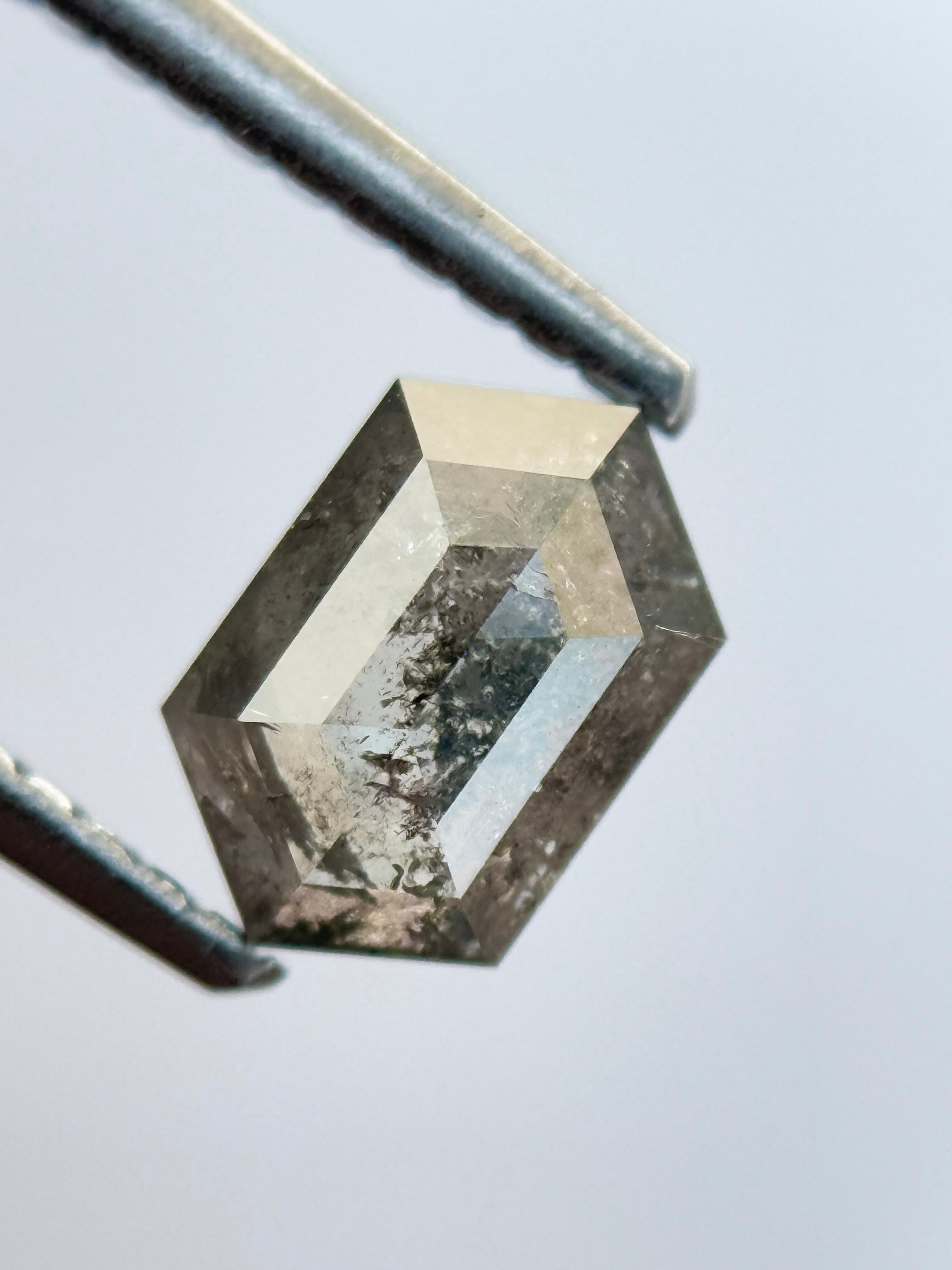 0.84 Ct Hexagon Rose Cut Grey Natural Salt and Pepper Diamond