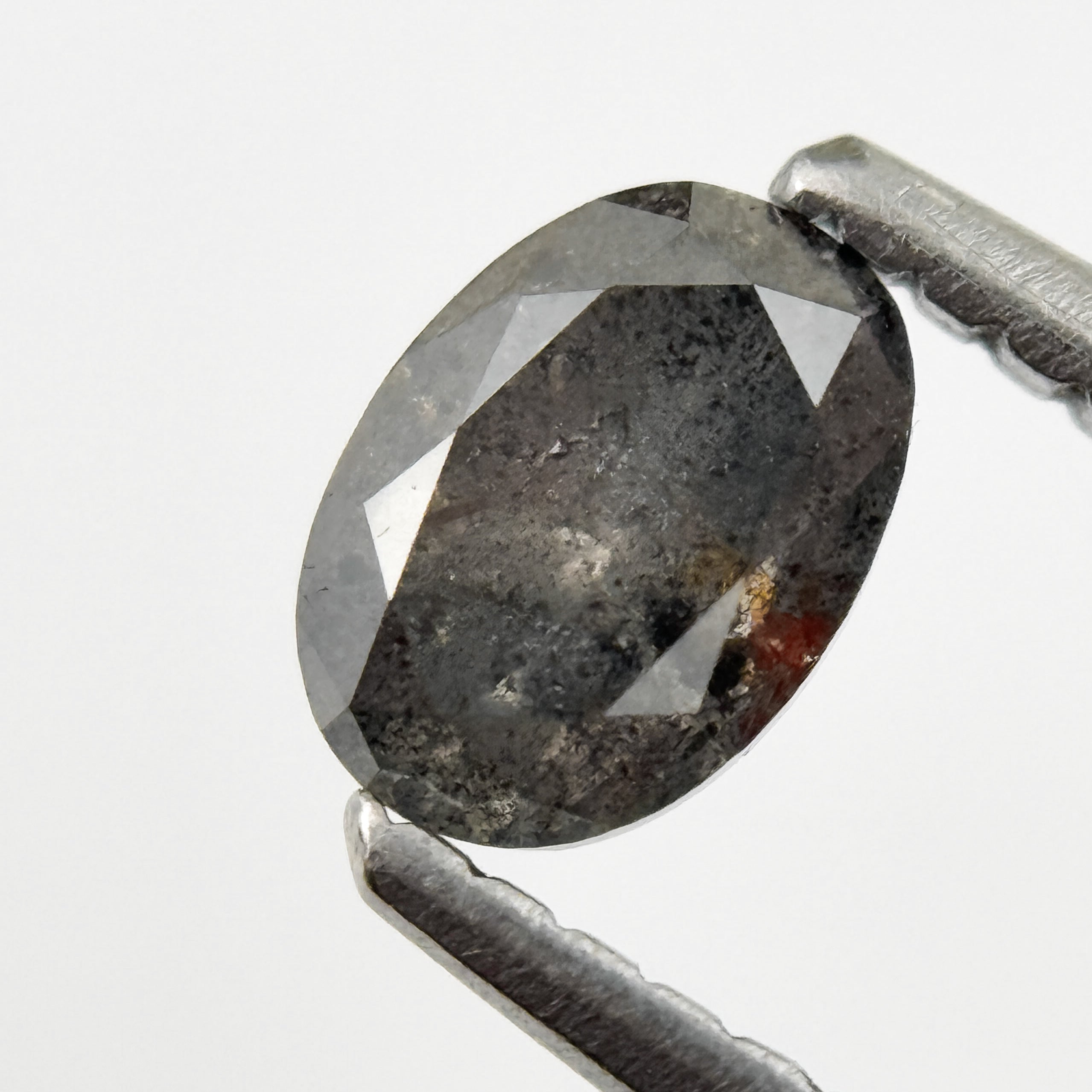 0.58 Ct Oval Rose Cut Grey Natural Salt and Pepper Diamond