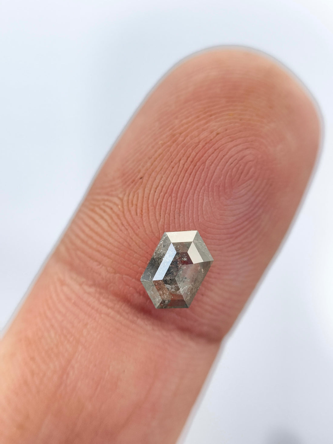 0.84 Ct Hexagon Rose Cut Grey Natural Salt and Pepper Diamond