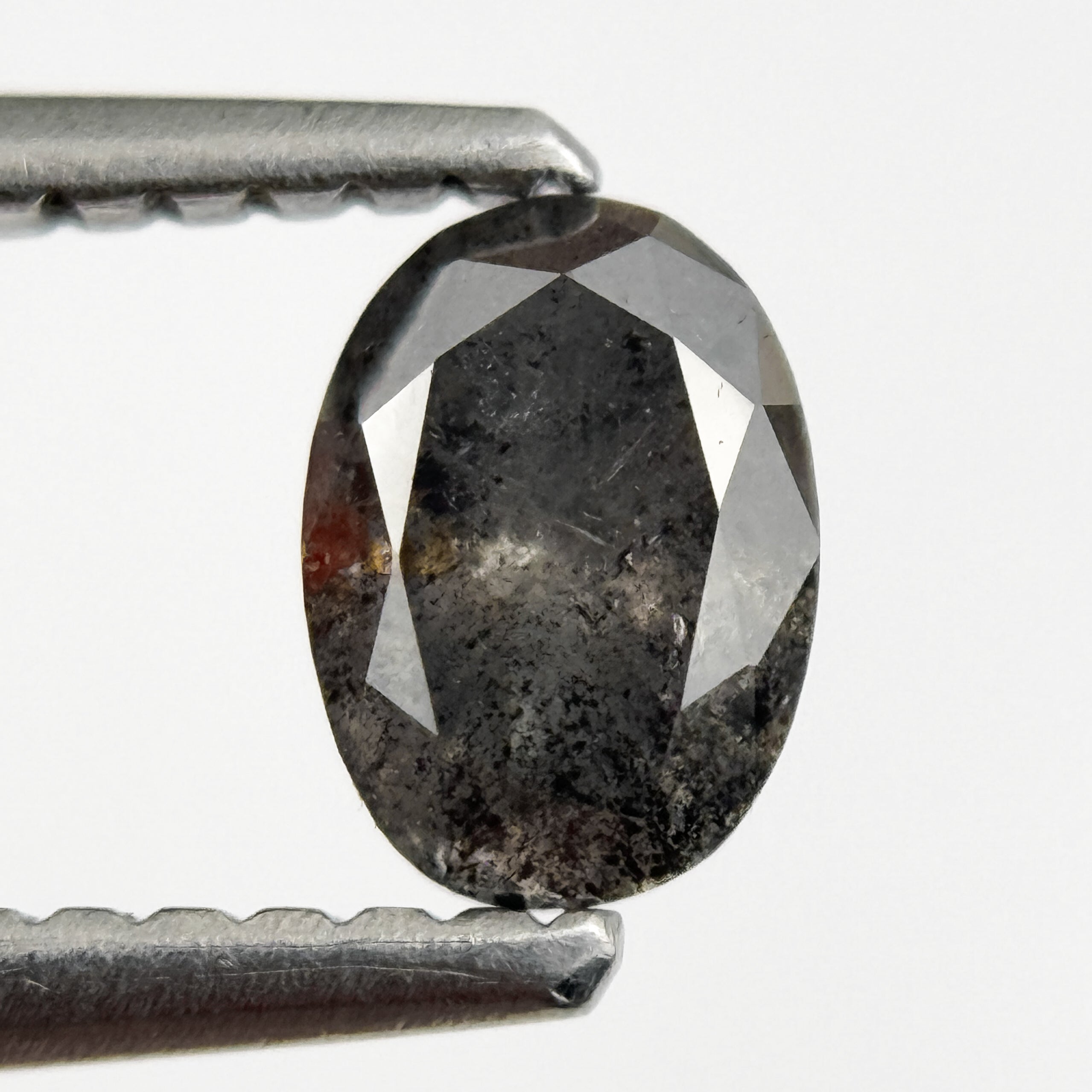 0.58 Ct Oval Rose Cut Grey Natural Salt and Pepper Diamond