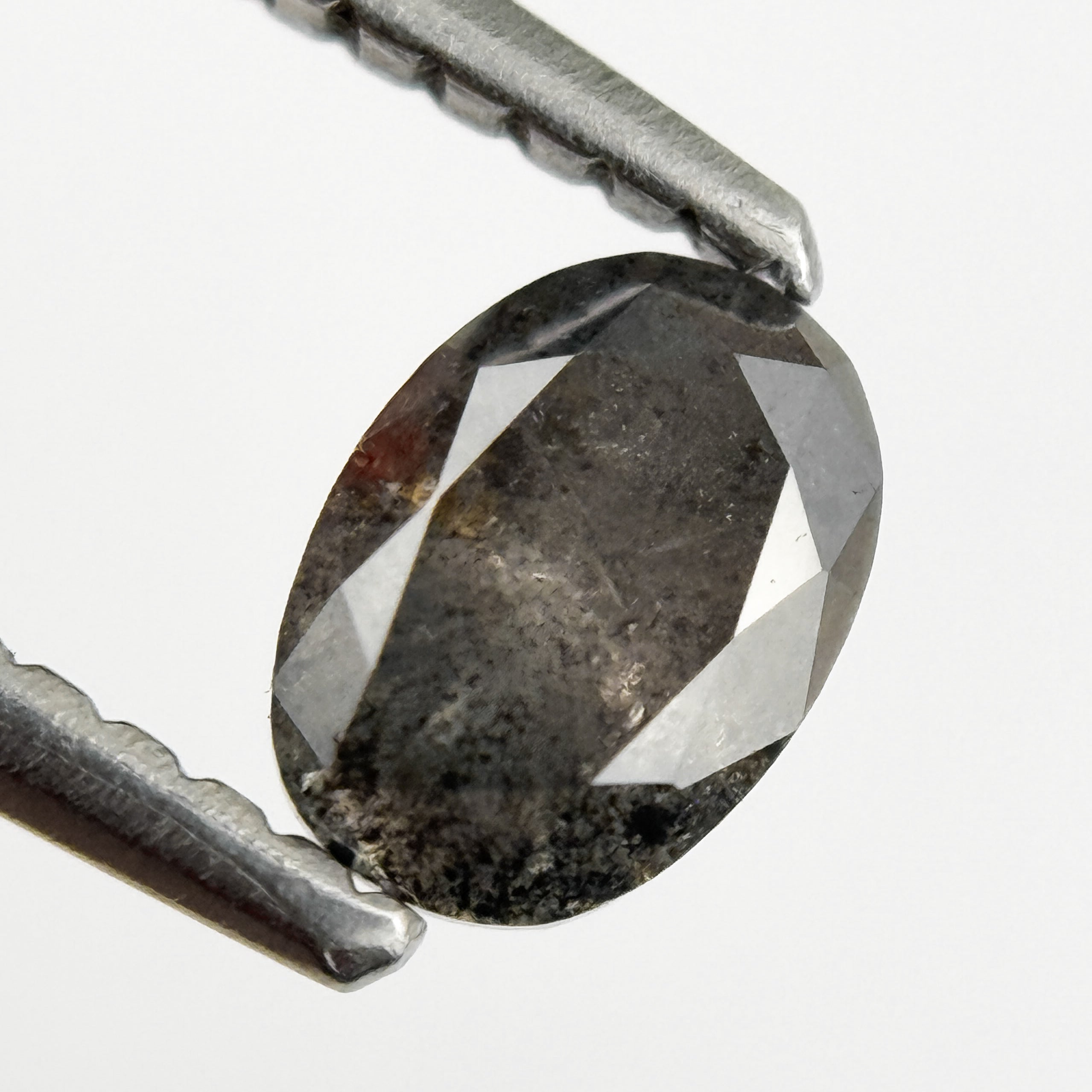0.58 Ct Oval Rose Cut Grey Natural Salt and Pepper Diamond