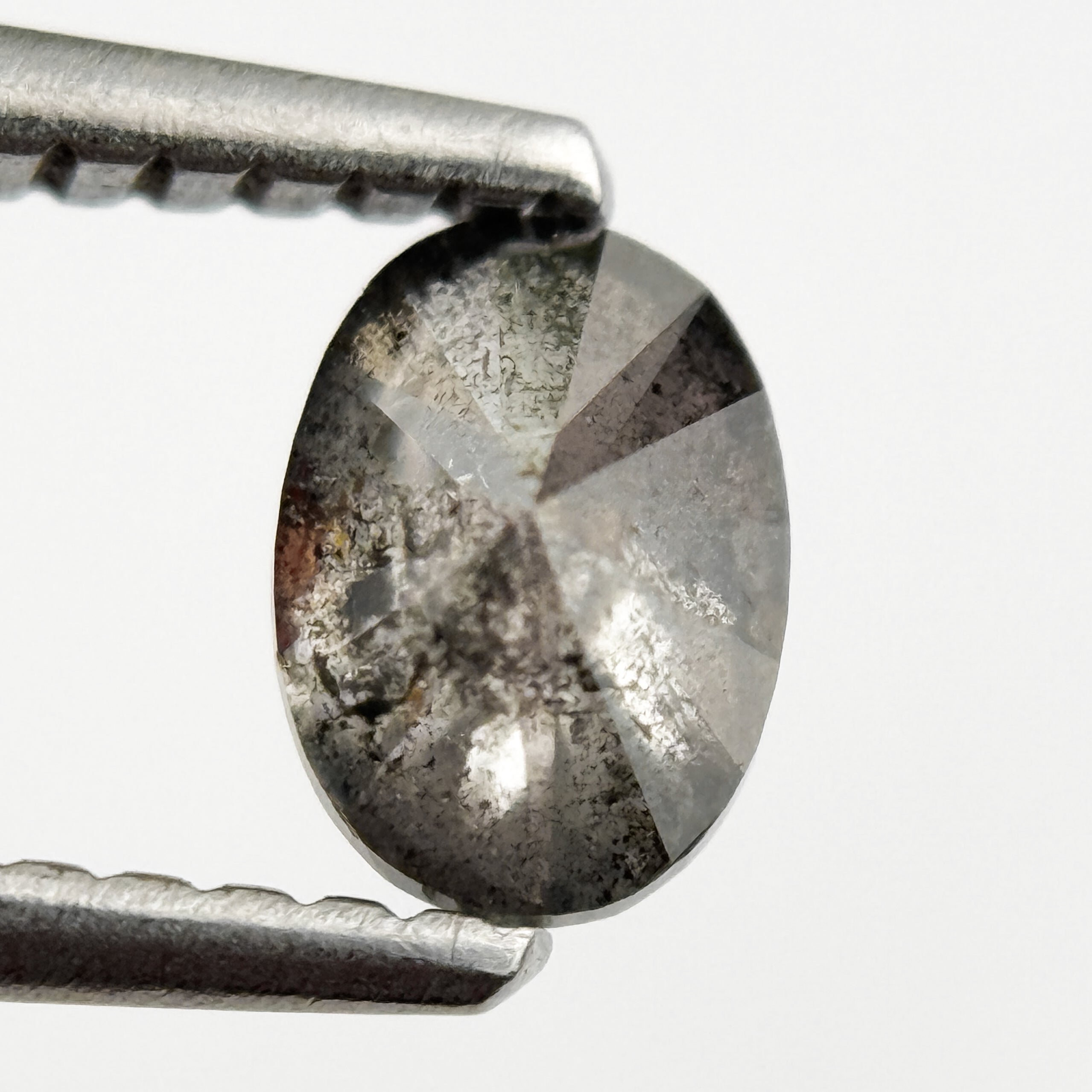 0.58 Ct Oval Rose Cut Grey Natural Salt and Pepper Diamond