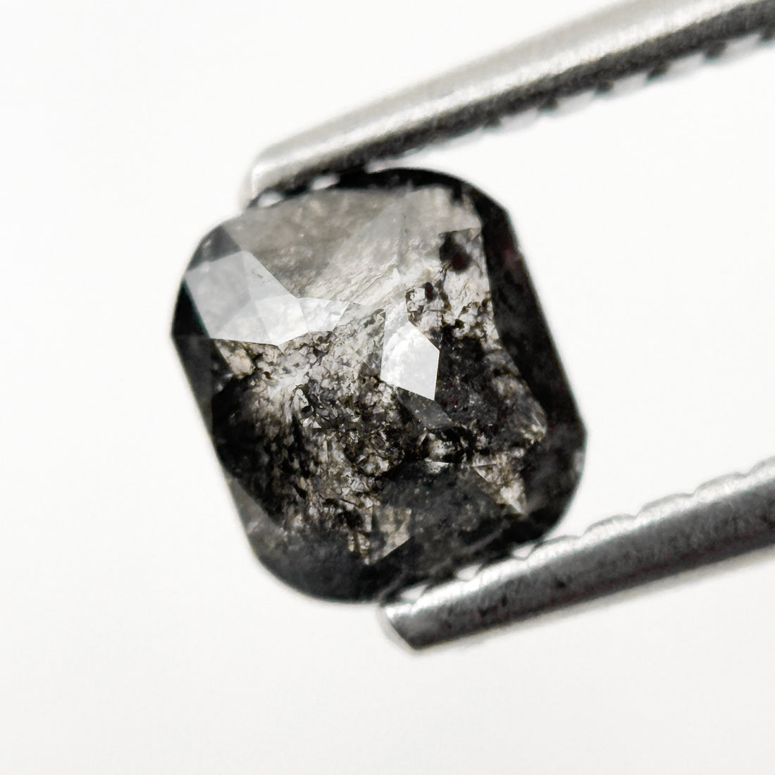 0.80 Ct Cushion Rose Cut Grey Natural Galaxy Salt and Pepper Diamond
