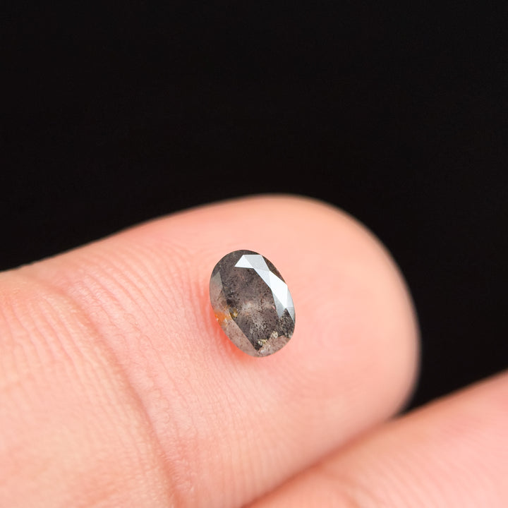 0.58 Ct Oval Rose Cut Grey Natural Salt and Pepper Diamond