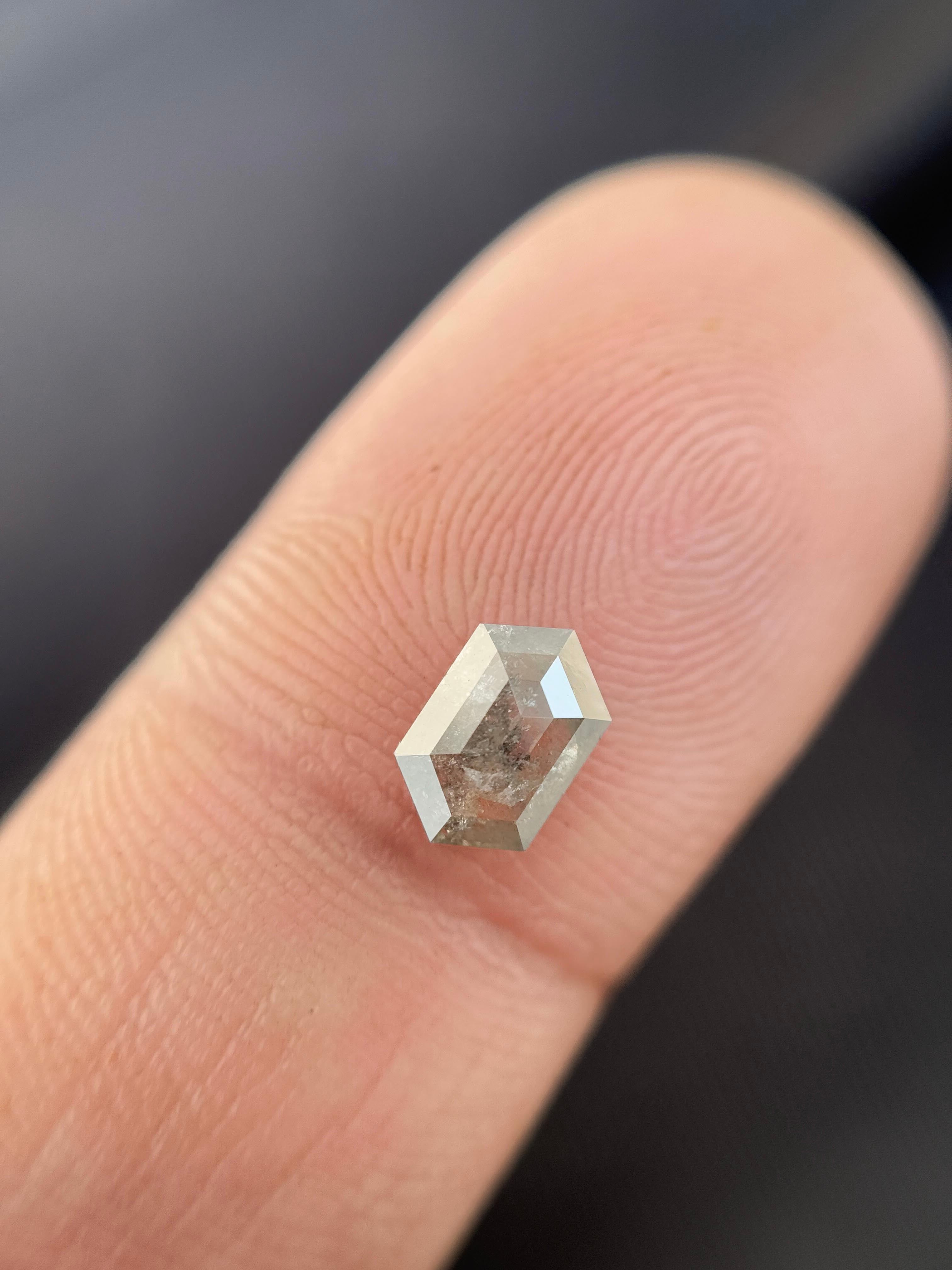 0.84 Ct Hexagon Rose Cut Grey Natural Salt and Pepper Diamond