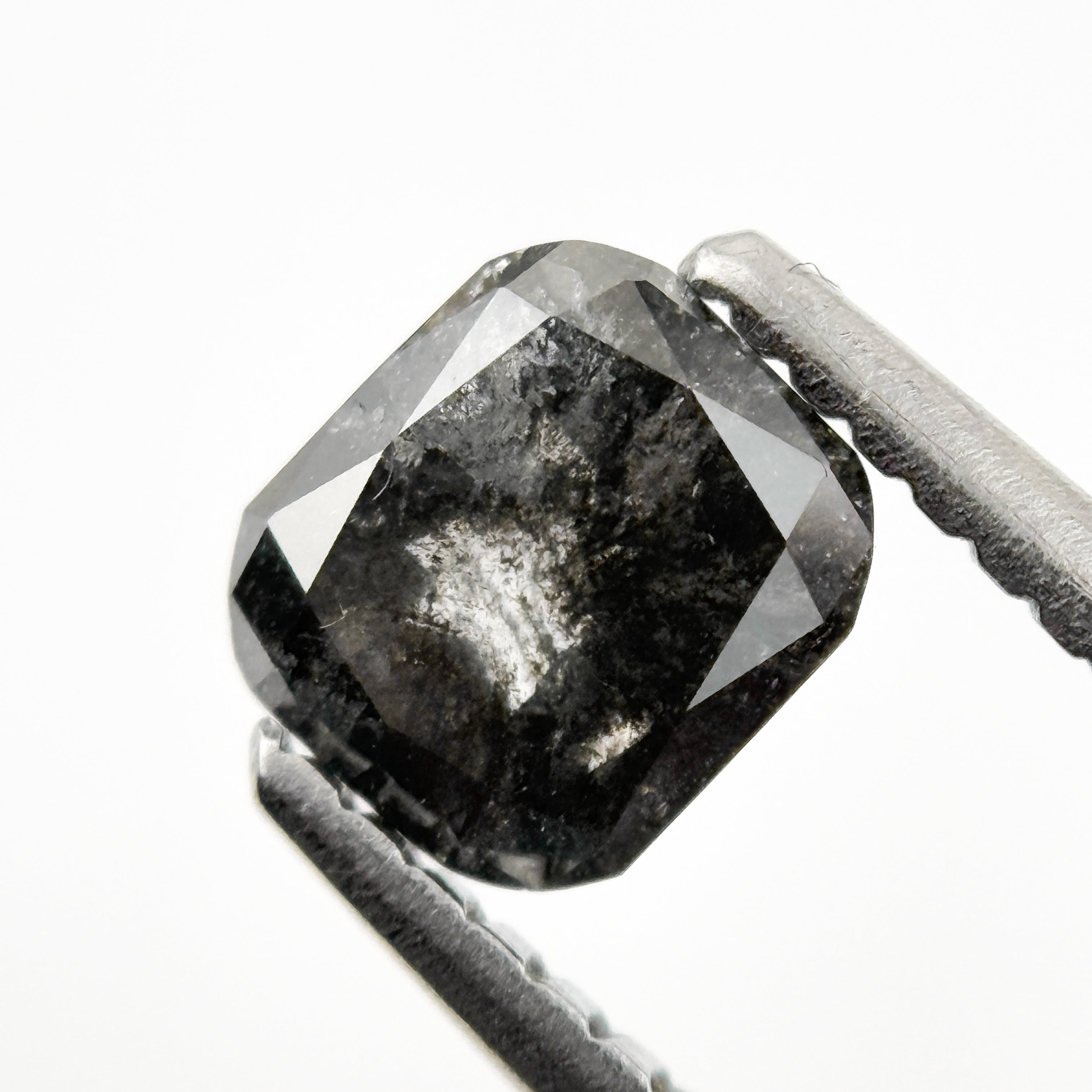 0.80 Ct Cushion Rose Cut Grey Natural Galaxy Salt and Pepper Diamond