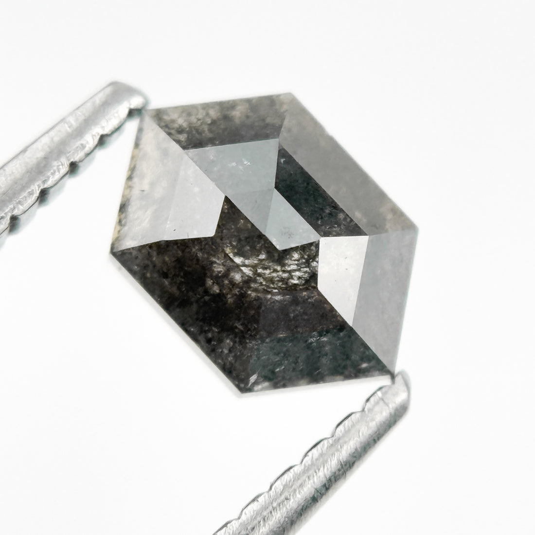 0.73 Ct Hexagon Rose Cut Grey Natural Galaxy Salt and Pepper Diamond