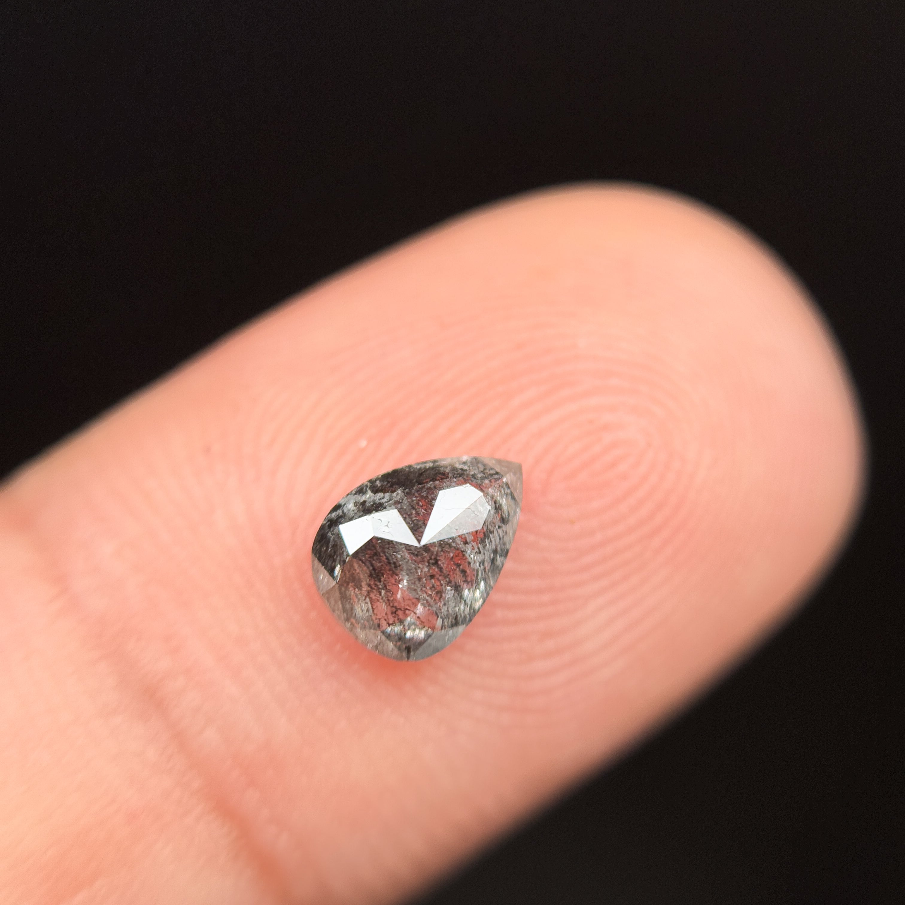 0.79 Ct Pear Rose Cut Grey Natural Galaxy Diamond