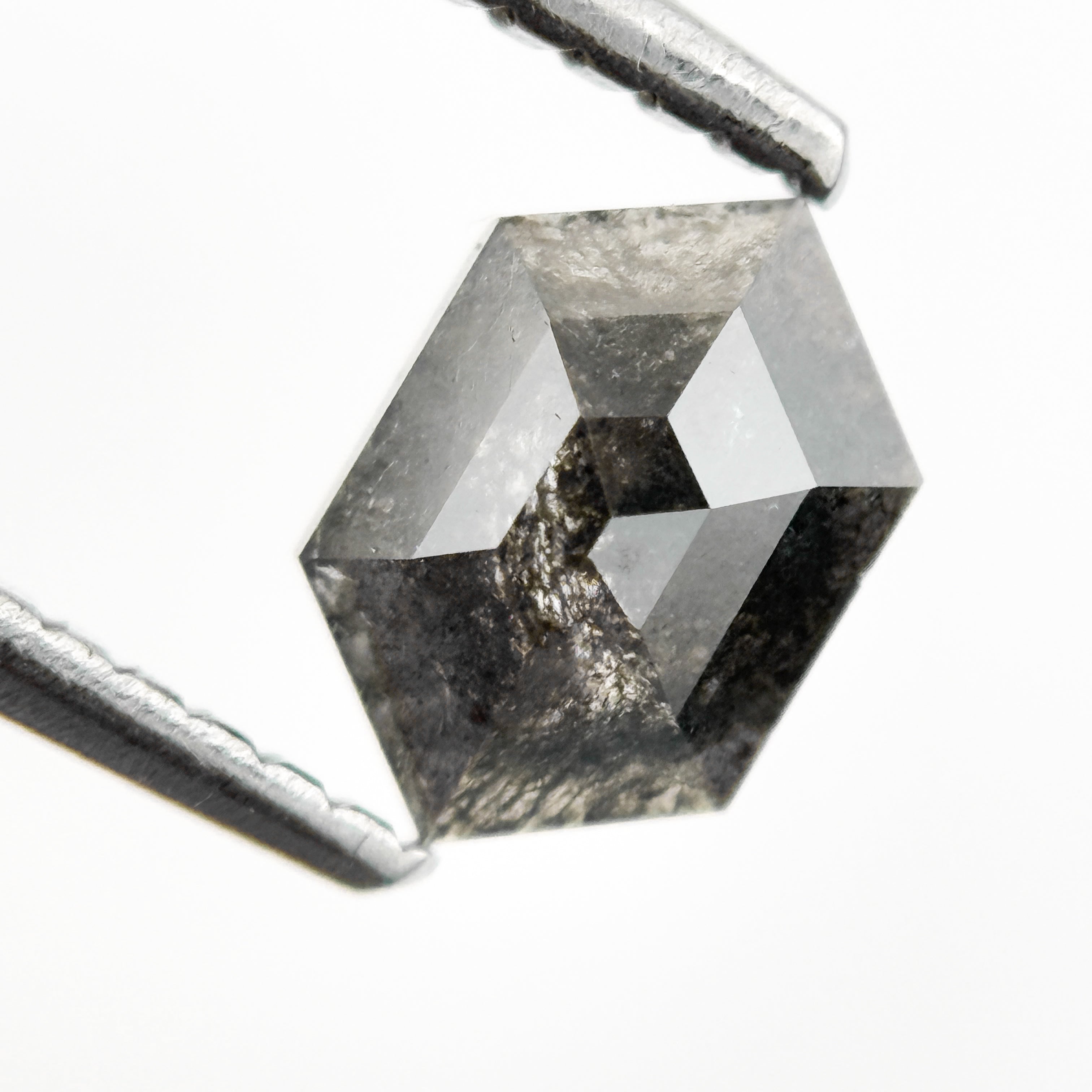 0.73 Ct Hexagon Rose Cut Grey Natural Galaxy Salt and Pepper Diamond