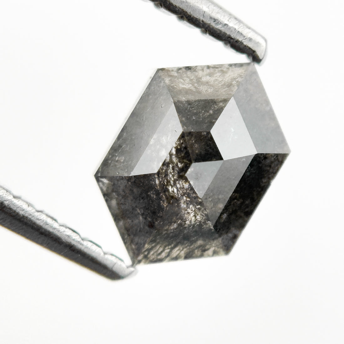 0.73 Ct Hexagon Rose Cut Grey Natural Galaxy Salt and Pepper Diamond