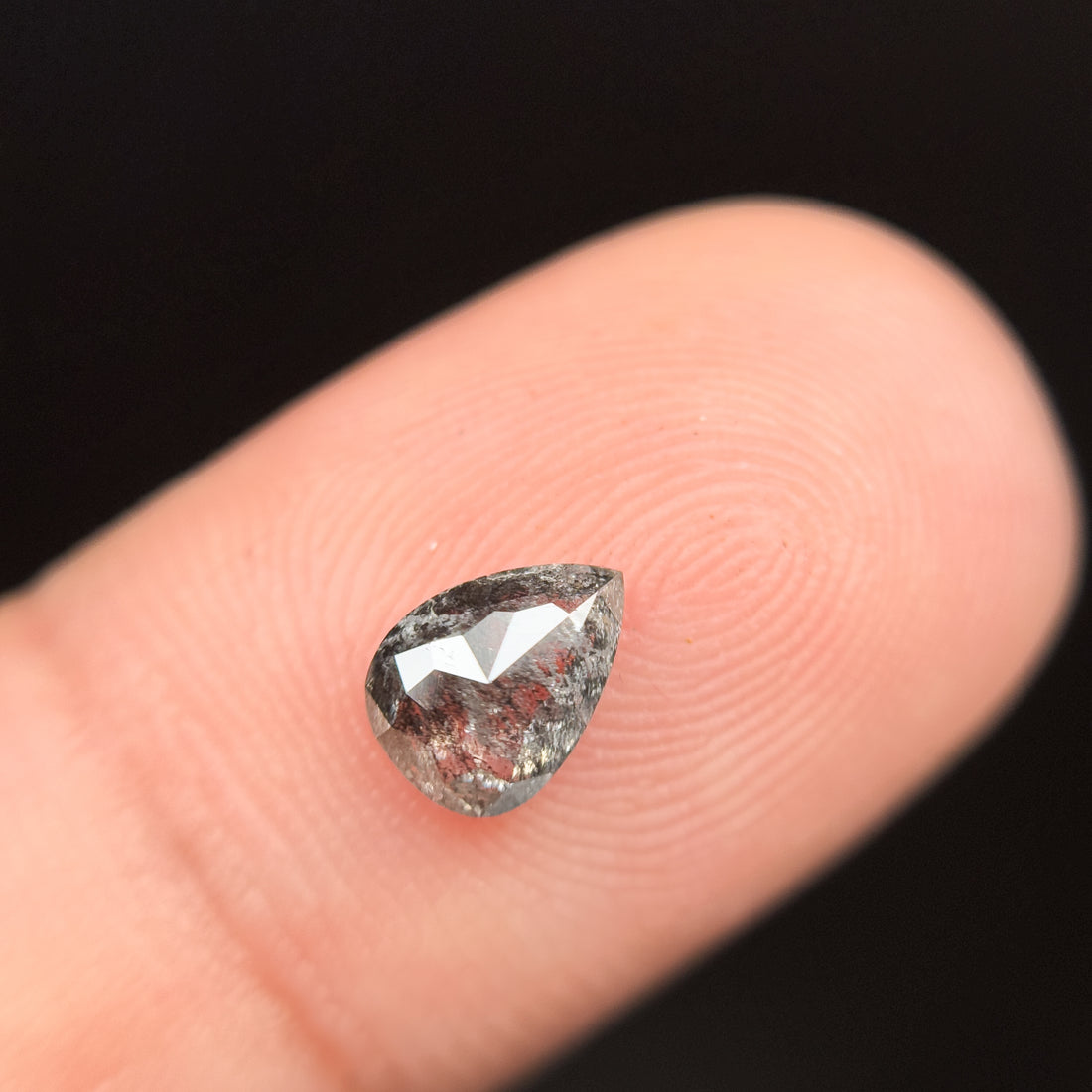 0.79 Ct Pear Rose Cut Grey Natural Galaxy Diamond