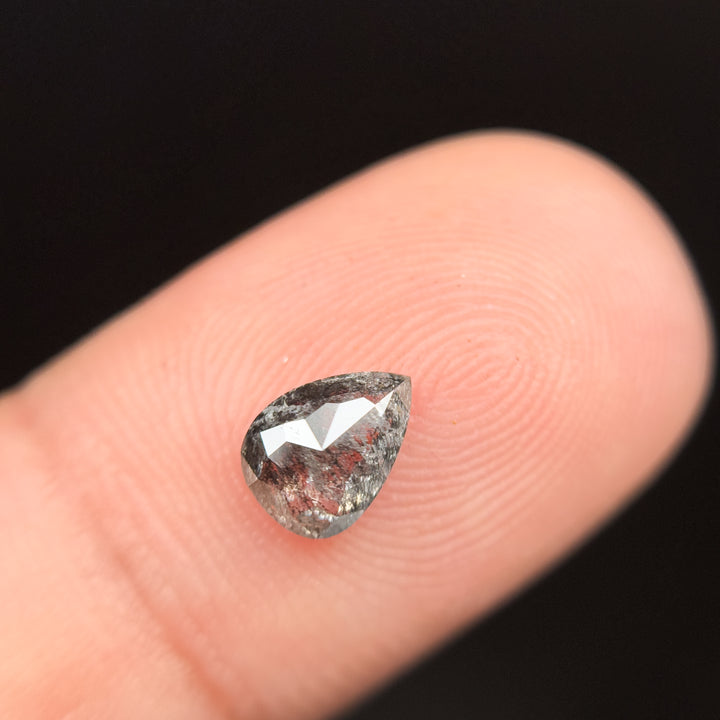 0.79 Ct Pear Rose Cut Grey Natural Galaxy Diamond