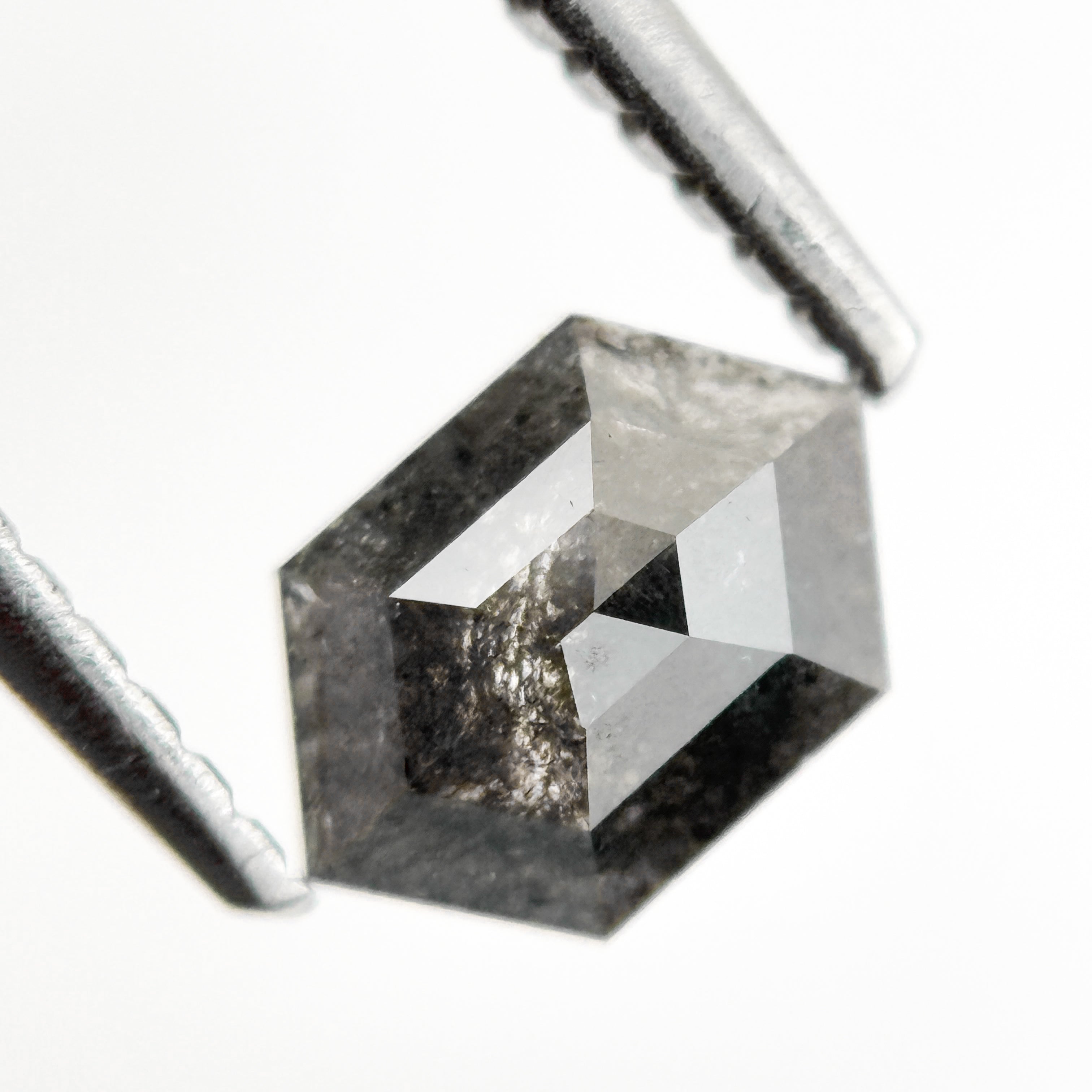 0.73 Ct Hexagon Rose Cut Grey Natural Galaxy Salt and Pepper Diamond