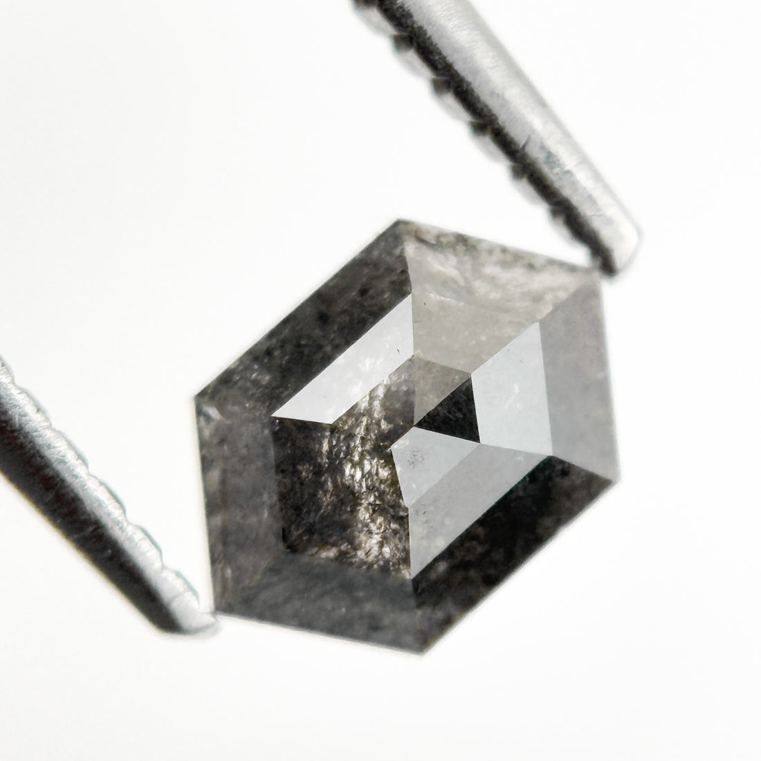 0.73 Ct Hexagon Rose Cut Grey Natural Galaxy Salt and Pepper Diamond