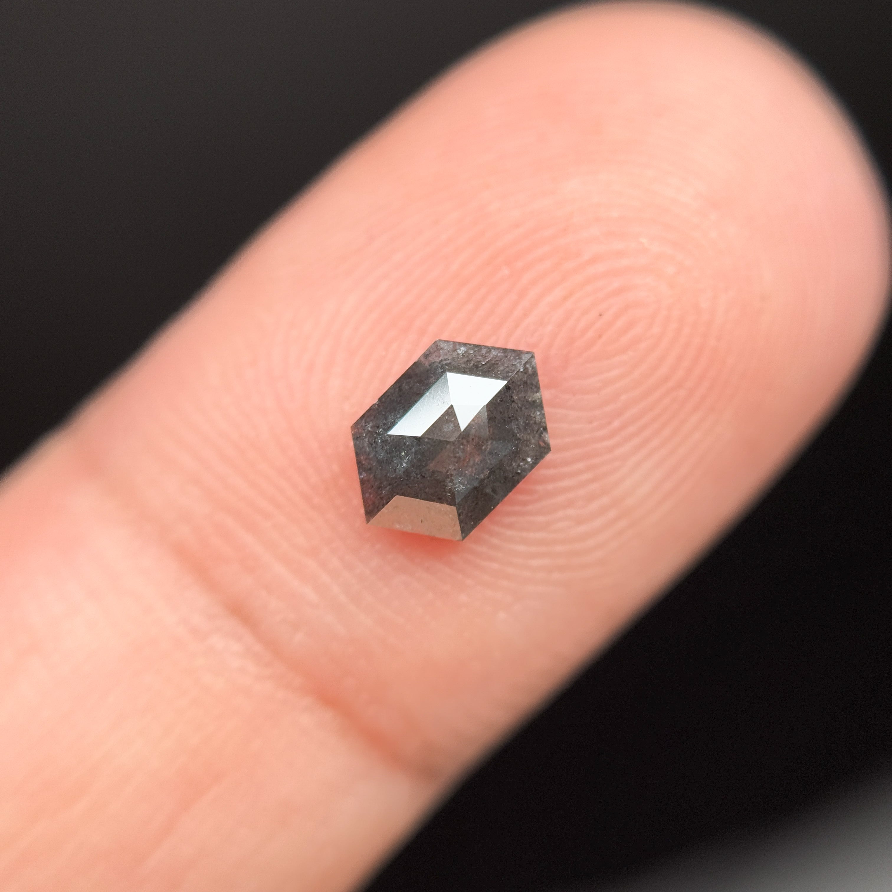 0.73 Ct Hexagon Rose Cut Grey Natural Galaxy Salt and Pepper Diamond
