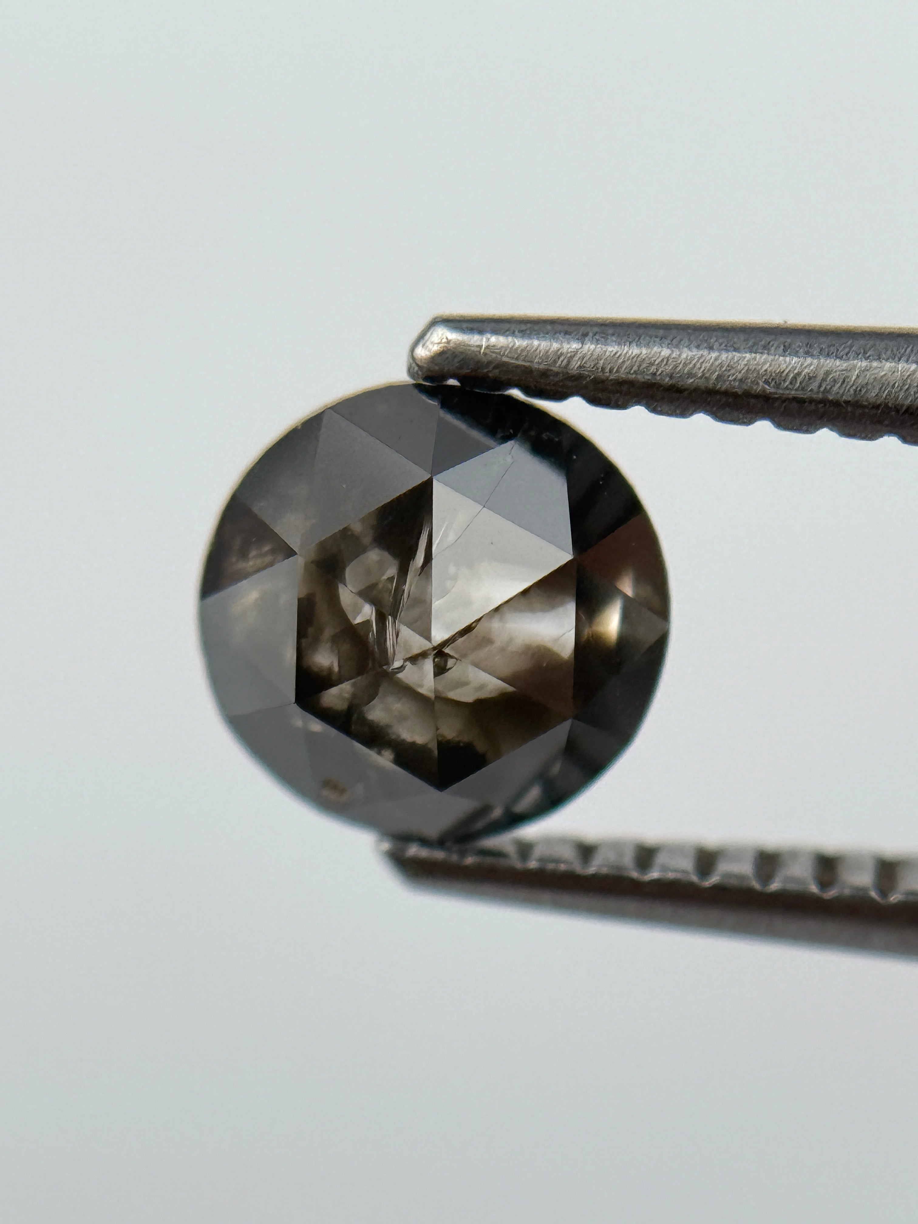 0.92 Ct Round Rose Cut Grey Natural Salt and Pepper Diamond