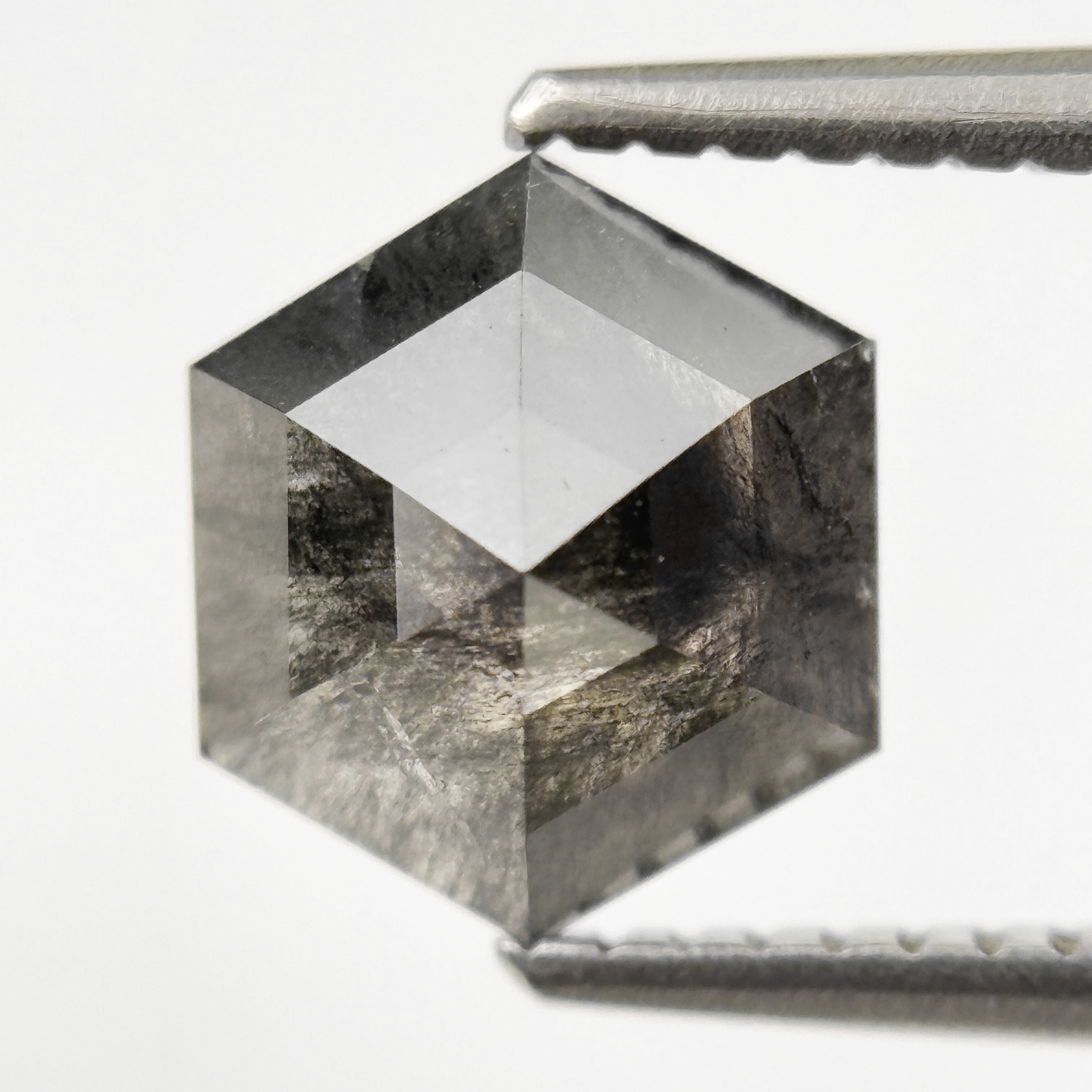1.48 Ct Hexagon Rose Cut Grey Natural Salt and Pepper Diamond