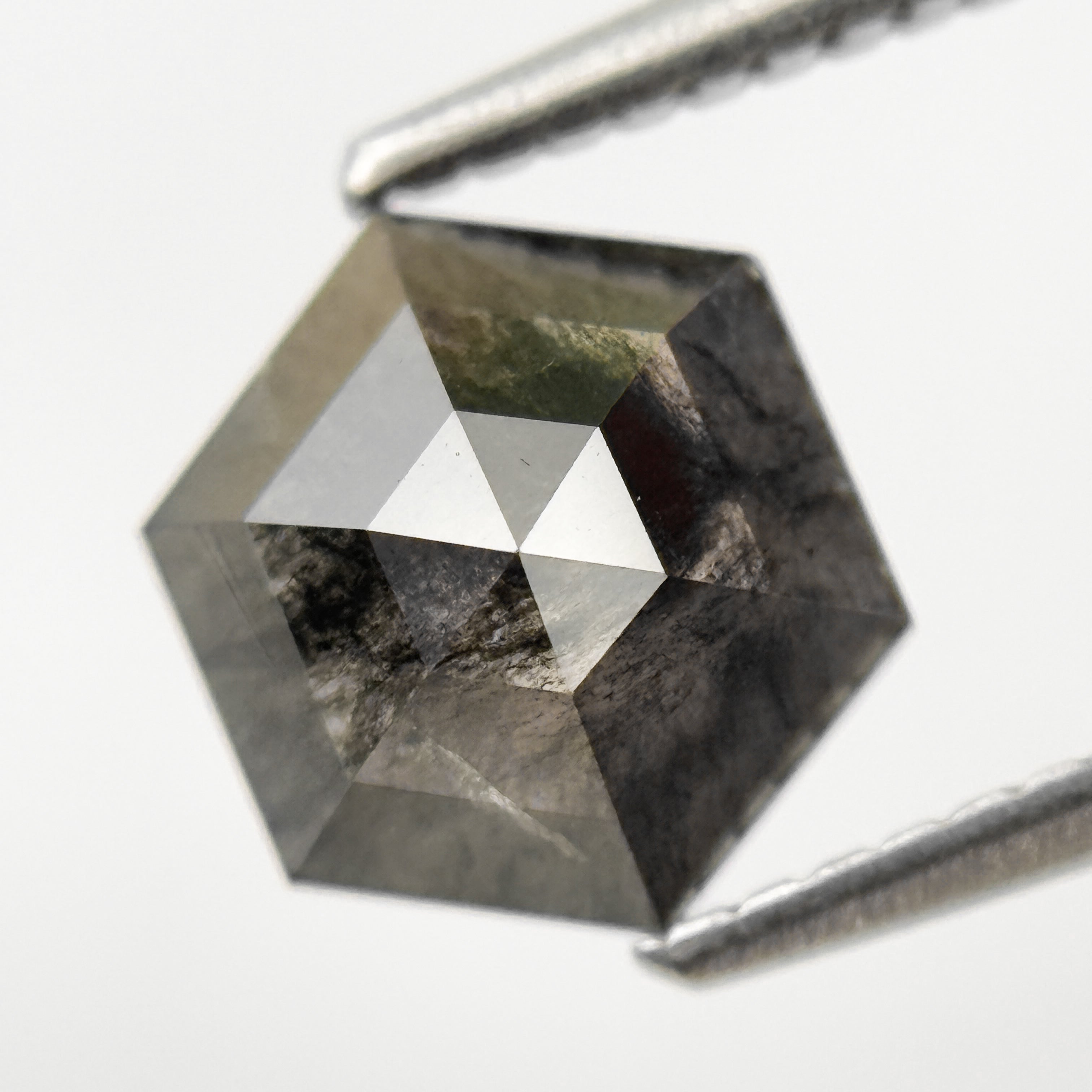 1.48 Ct Hexagon Rose Cut Grey Natural Salt and Pepper Diamond