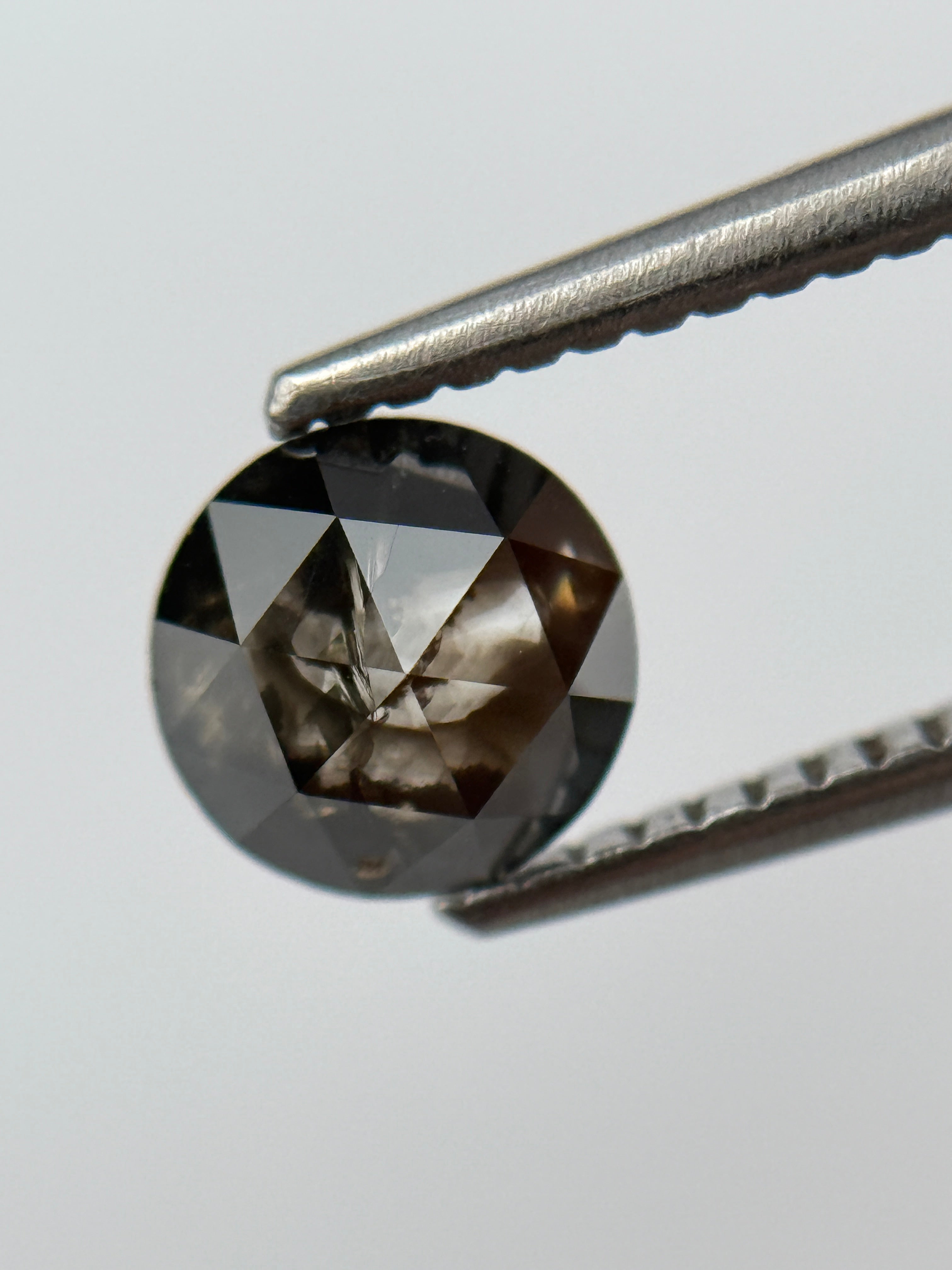 0.92 Ct Round Rose Cut Grey Natural Salt and Pepper Diamond