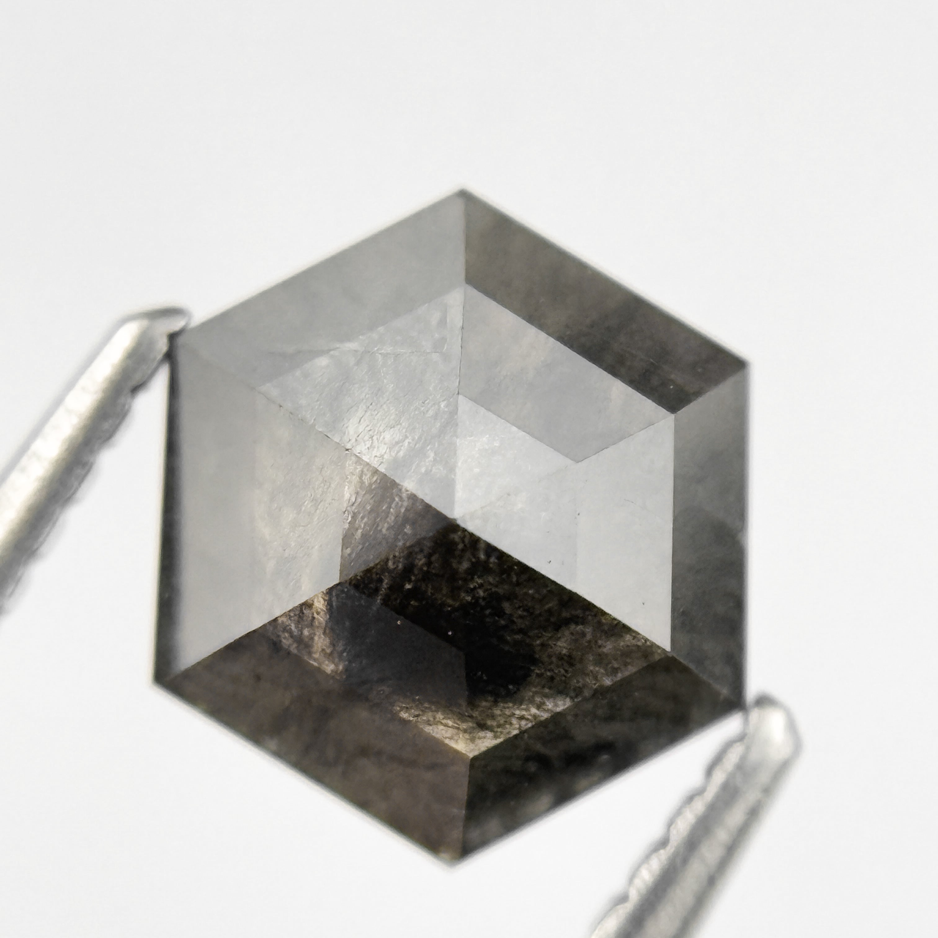 1.48 Ct Hexagon Rose Cut Grey Natural Salt and Pepper Diamond