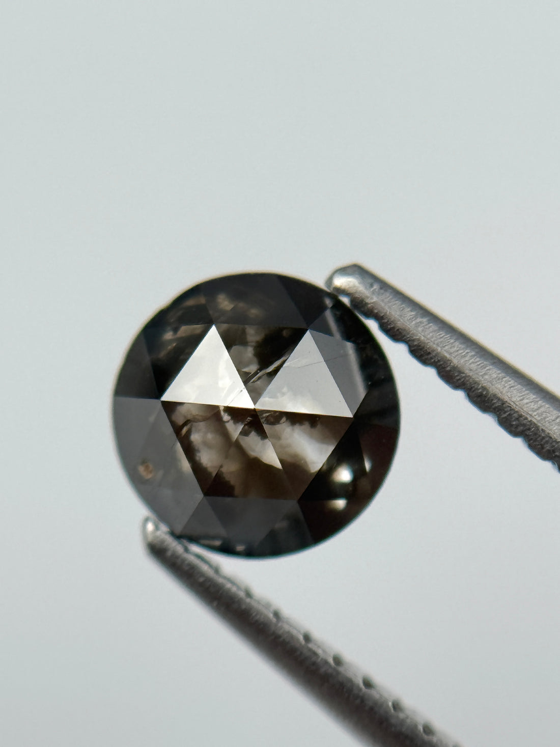 0.92 Ct Round Rose Cut Grey Natural Salt and Pepper Diamond