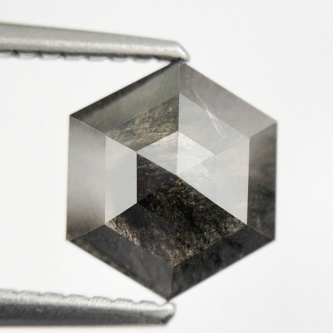 1.48 Ct Hexagon Rose Cut Grey Natural Salt and Pepper Diamond