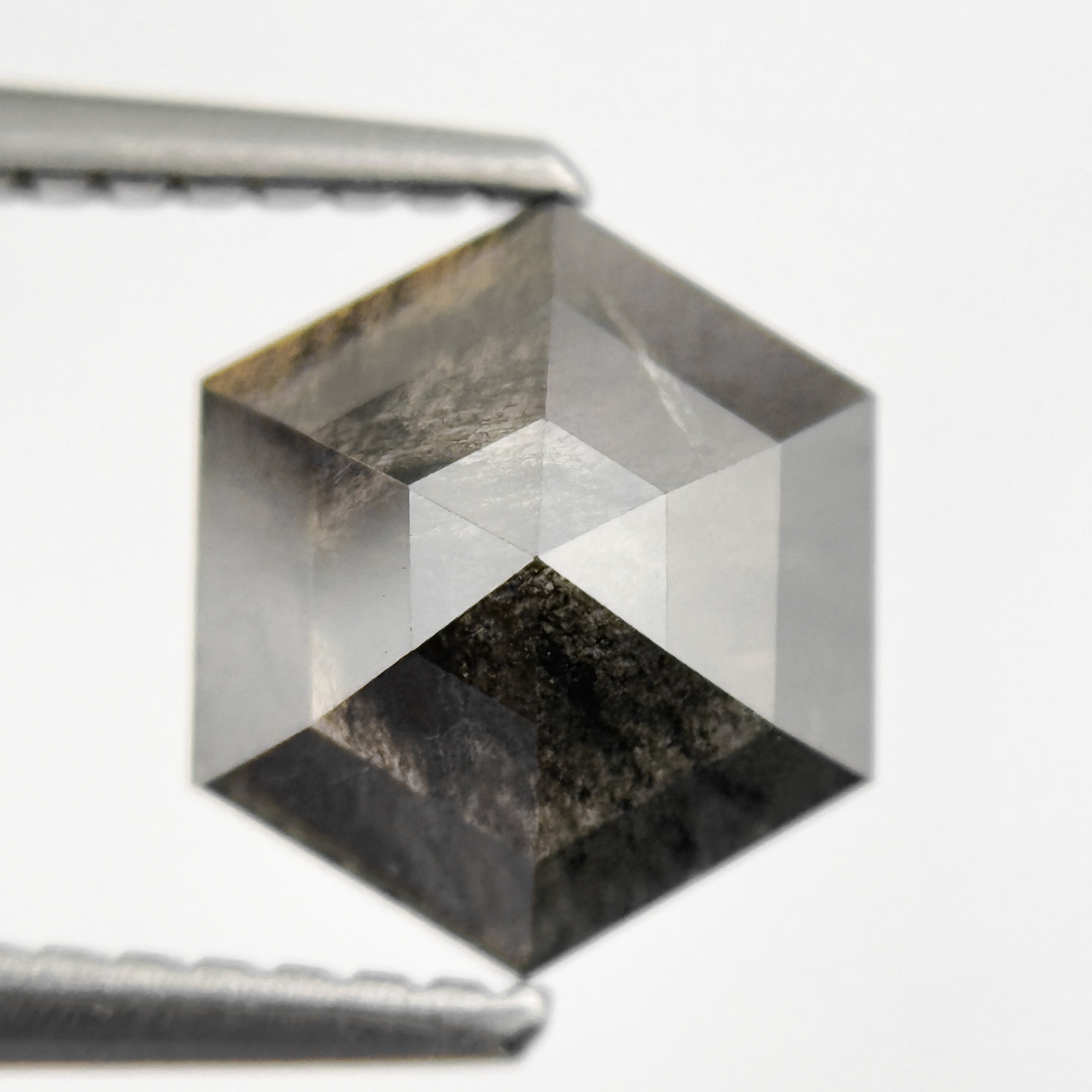1.48 Ct Hexagon Rose Cut Grey Natural Salt and Pepper Diamond