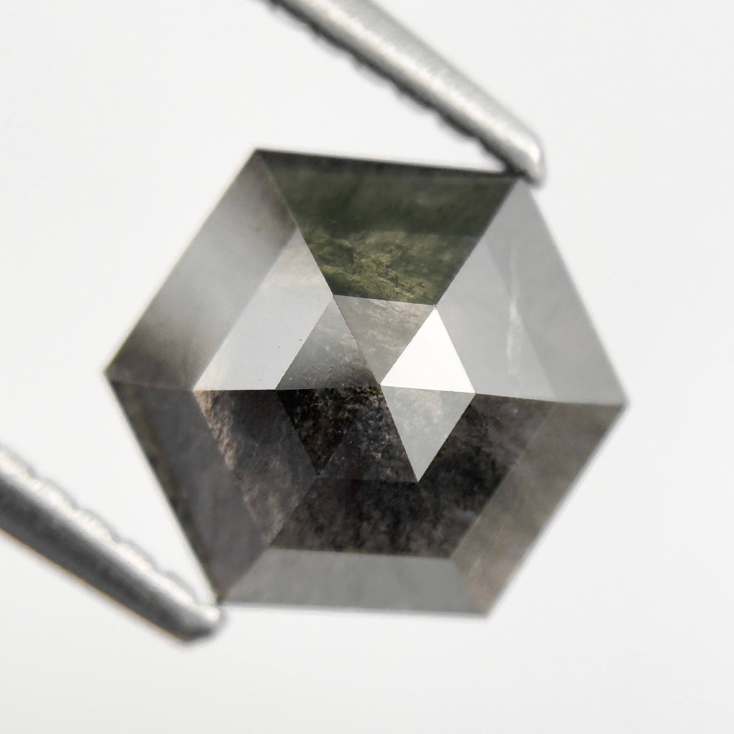 1.48 Ct Hexagon Rose Cut Grey Natural Salt and Pepper Diamond