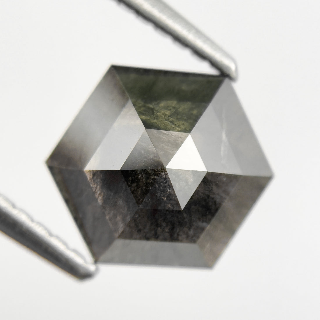 1.48 Ct Hexagon Rose Cut Grey Natural Salt and Pepper Diamond