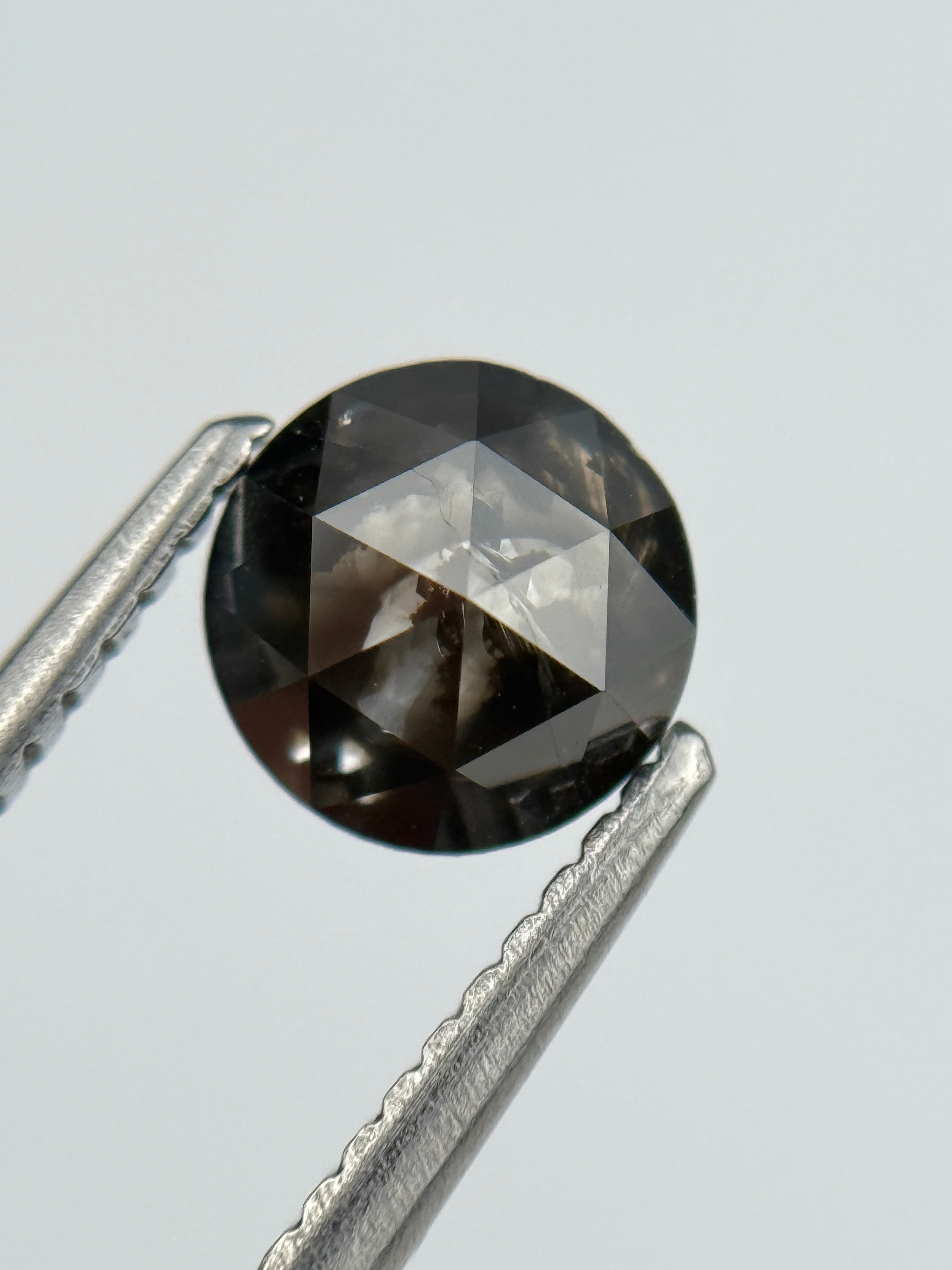 0.92 Ct Round Rose Cut Grey Natural Salt and Pepper Diamond