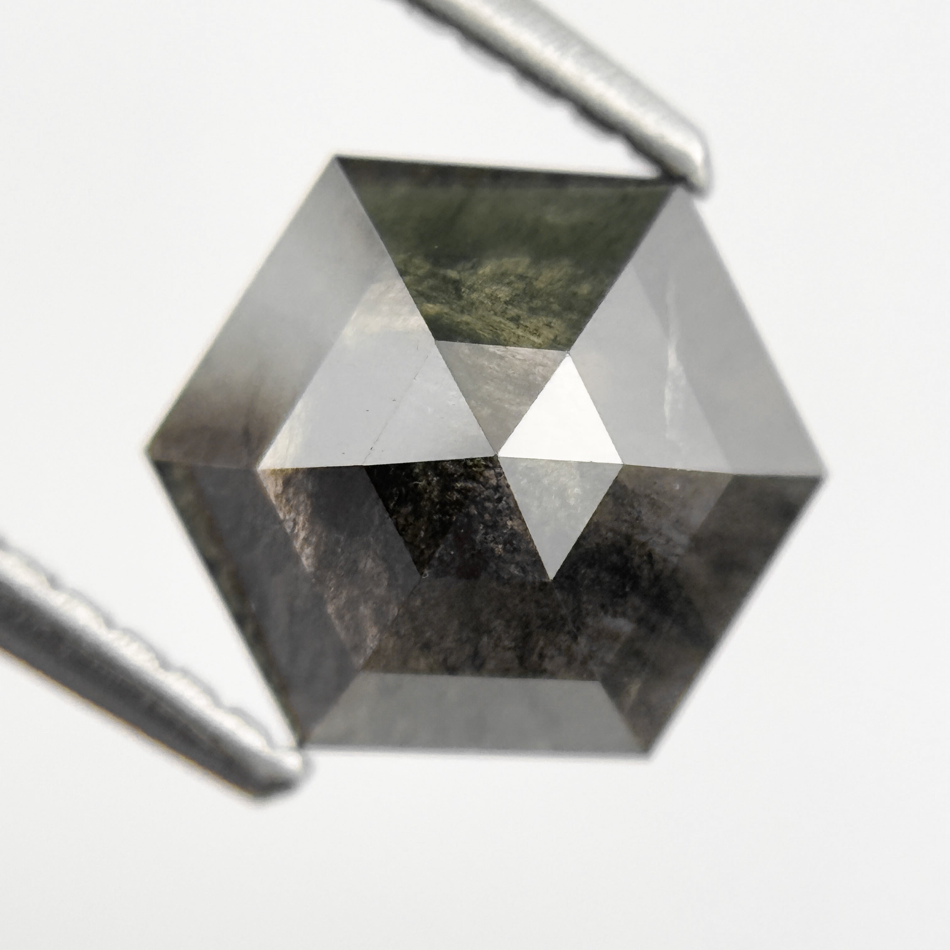 1.48 Ct Hexagon Rose Cut Grey Natural Salt and Pepper Diamond
