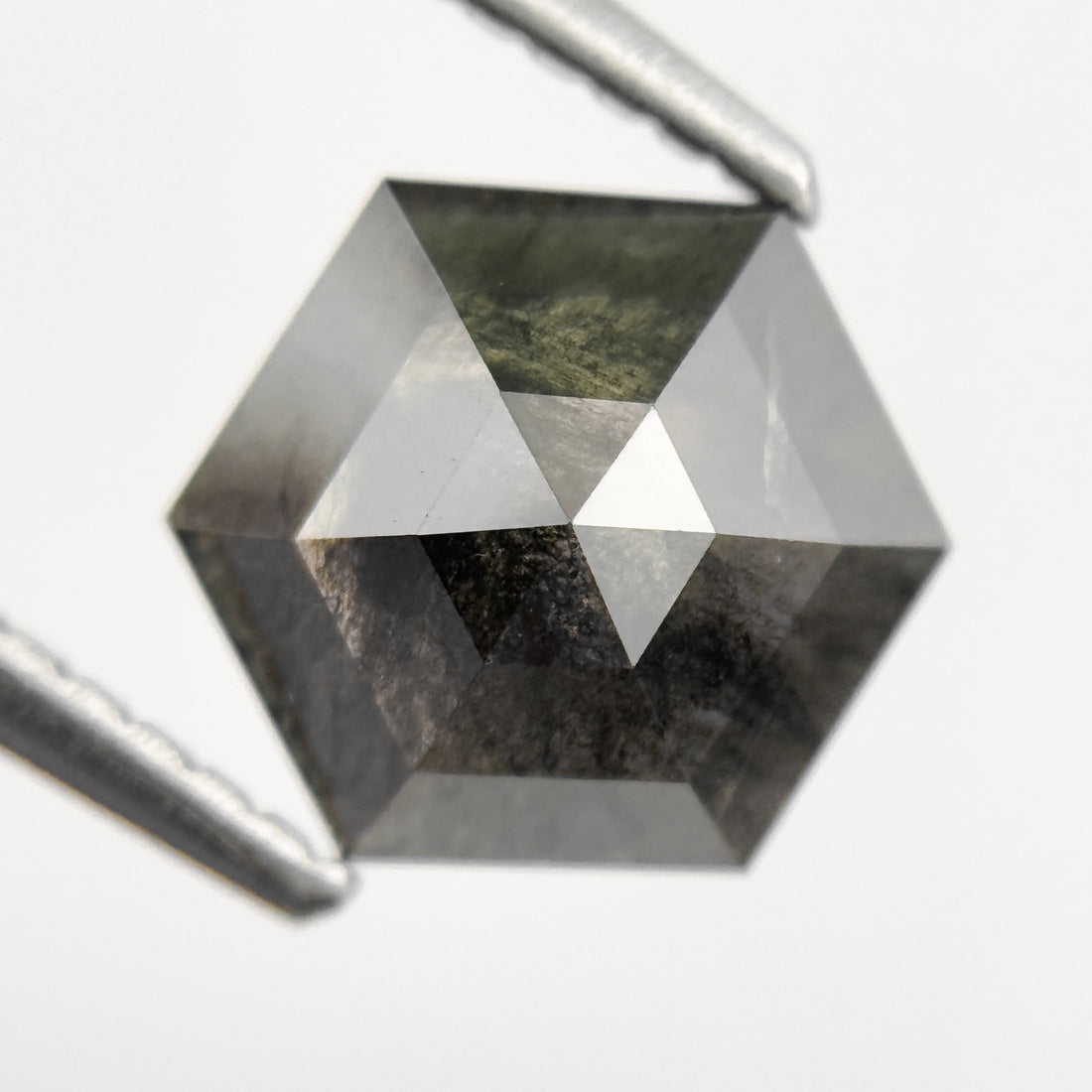 1.48 Ct Hexagon Rose Cut Grey Natural Salt and Pepper Diamond