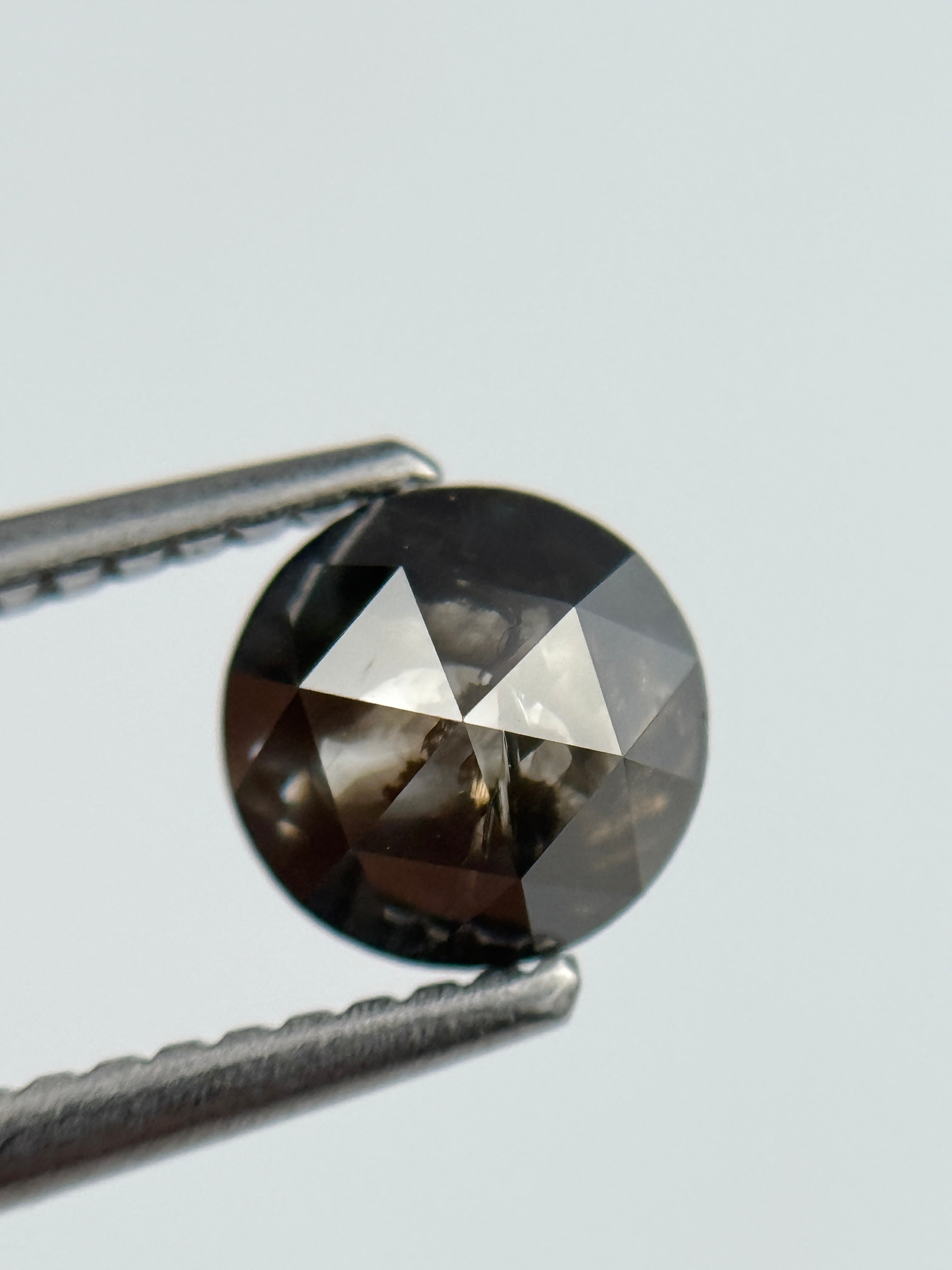 0.92 Ct Round Rose Cut Grey Natural Salt and Pepper Diamond
