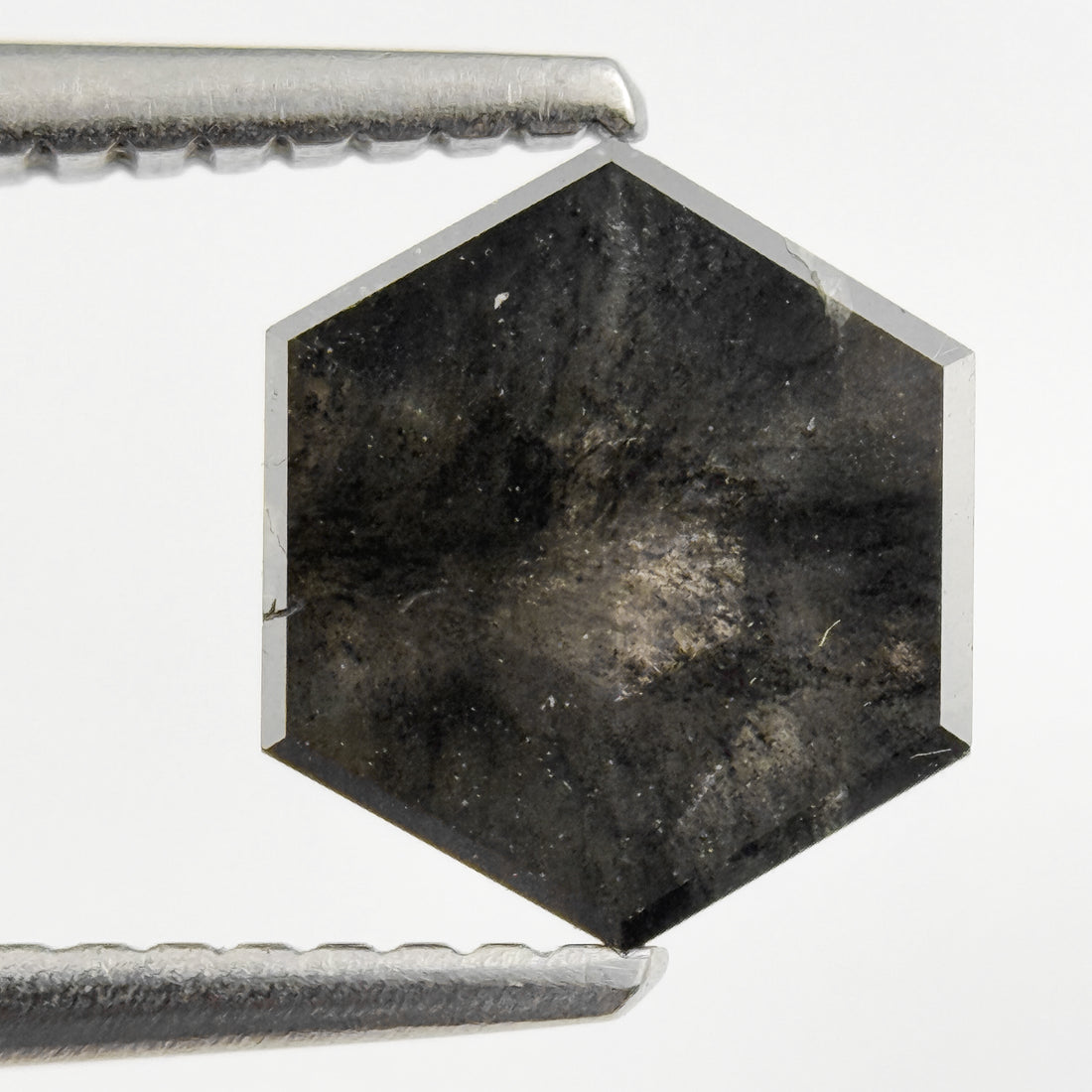 1.48 Ct Hexagon Rose Cut Grey Natural Salt and Pepper Diamond
