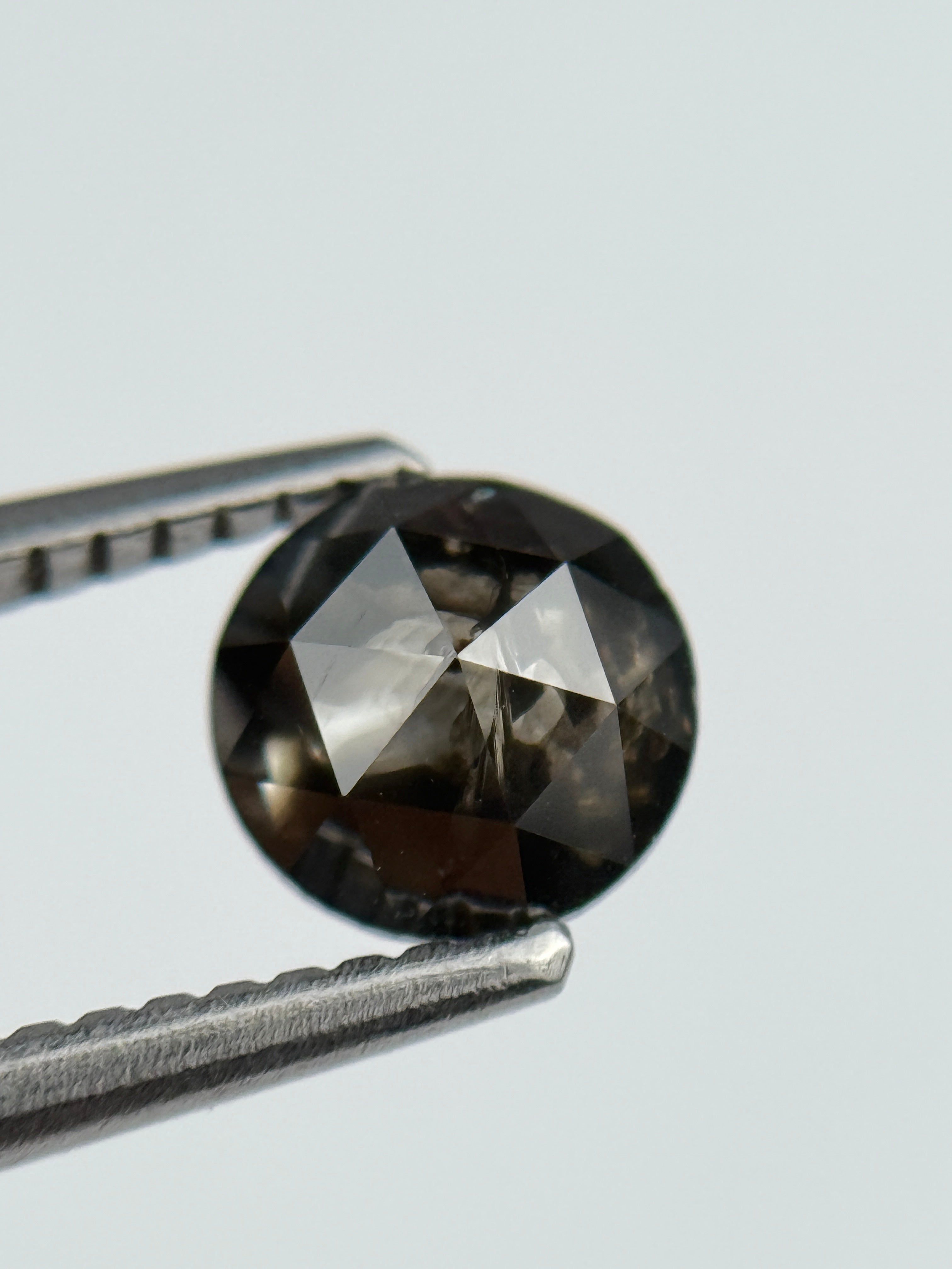 0.92 Ct Round Rose Cut Grey Natural Salt and Pepper Diamond