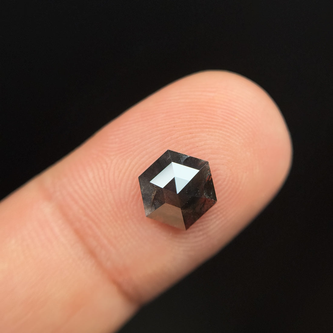 1.48 Ct Hexagon Rose Cut Grey Natural Salt and Pepper Diamond