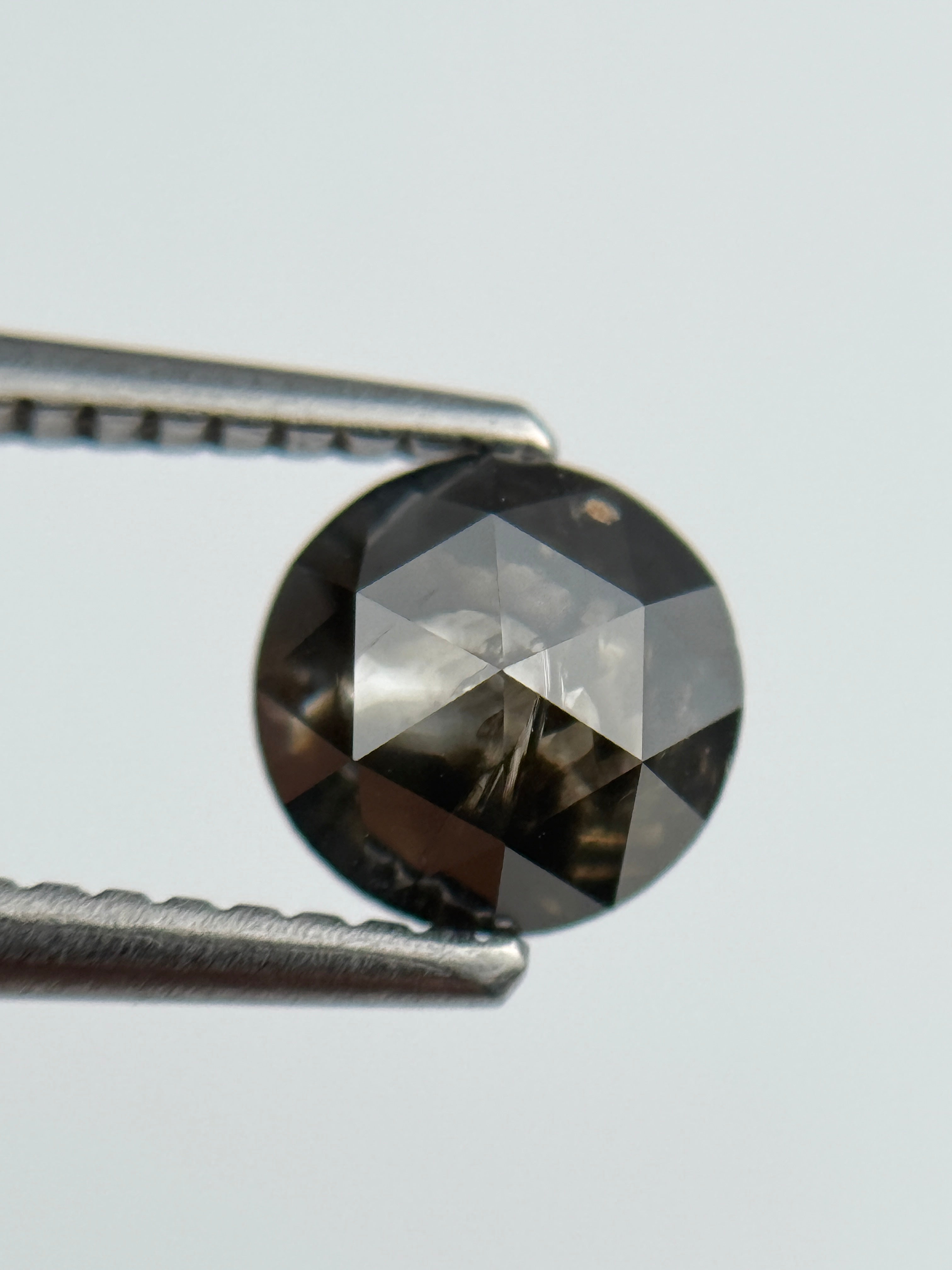 0.92 Ct Round Rose Cut Grey Natural Salt and Pepper Diamond