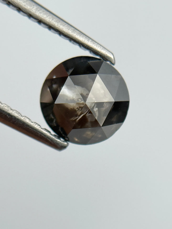 0.92 Ct Round Rose Cut Grey Natural Salt and Pepper Diamond