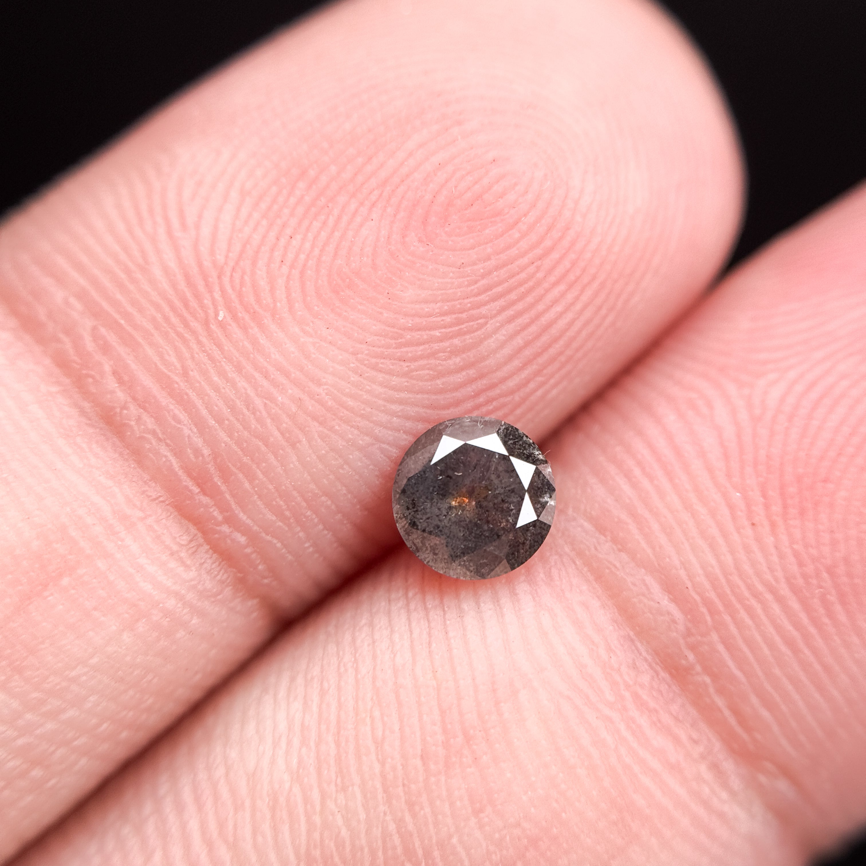 0.58 Ct Round Rose Cut Grey Natural Salt and Pepper Diamond
