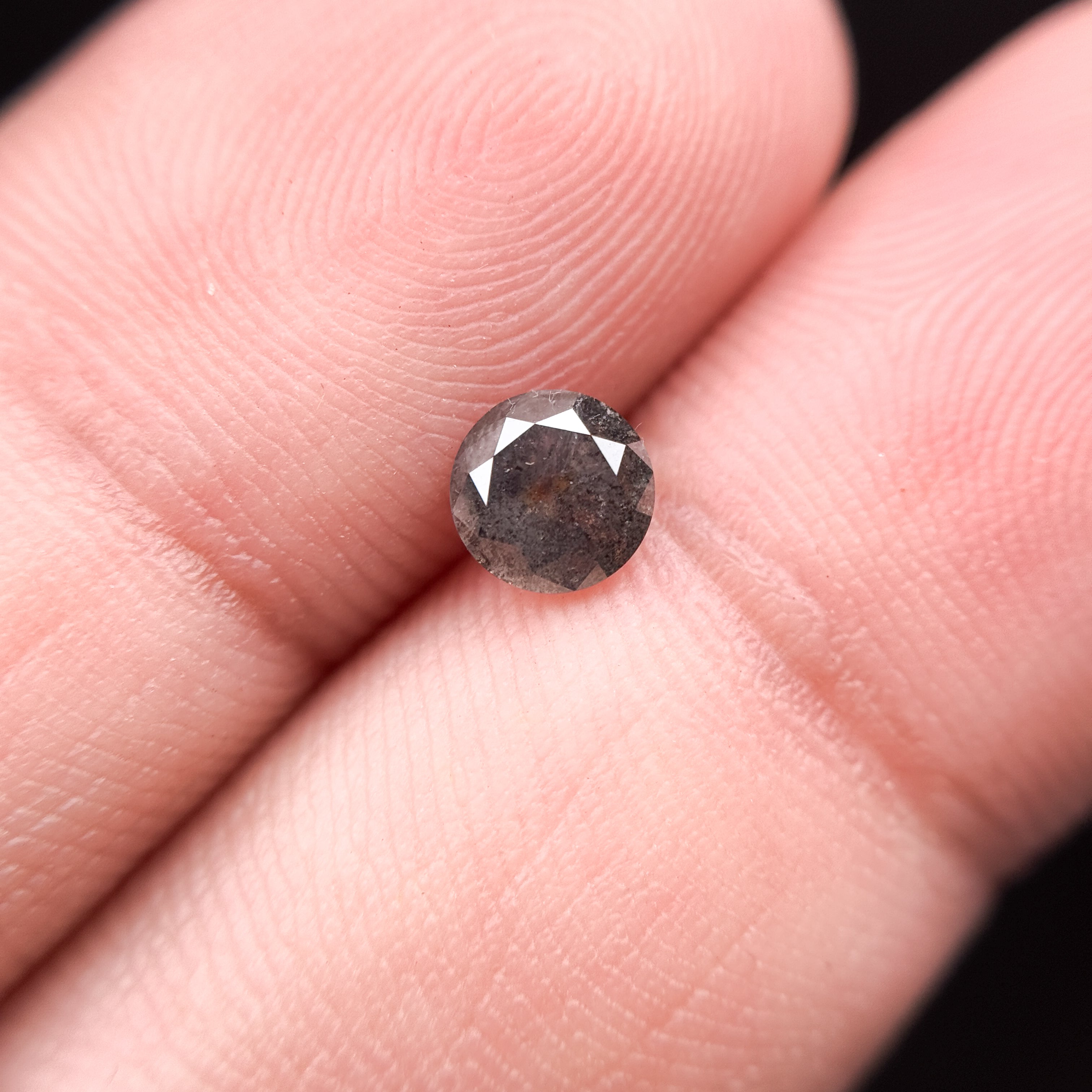 0.58 Ct Round Rose Cut Grey Natural Salt and Pepper Diamond