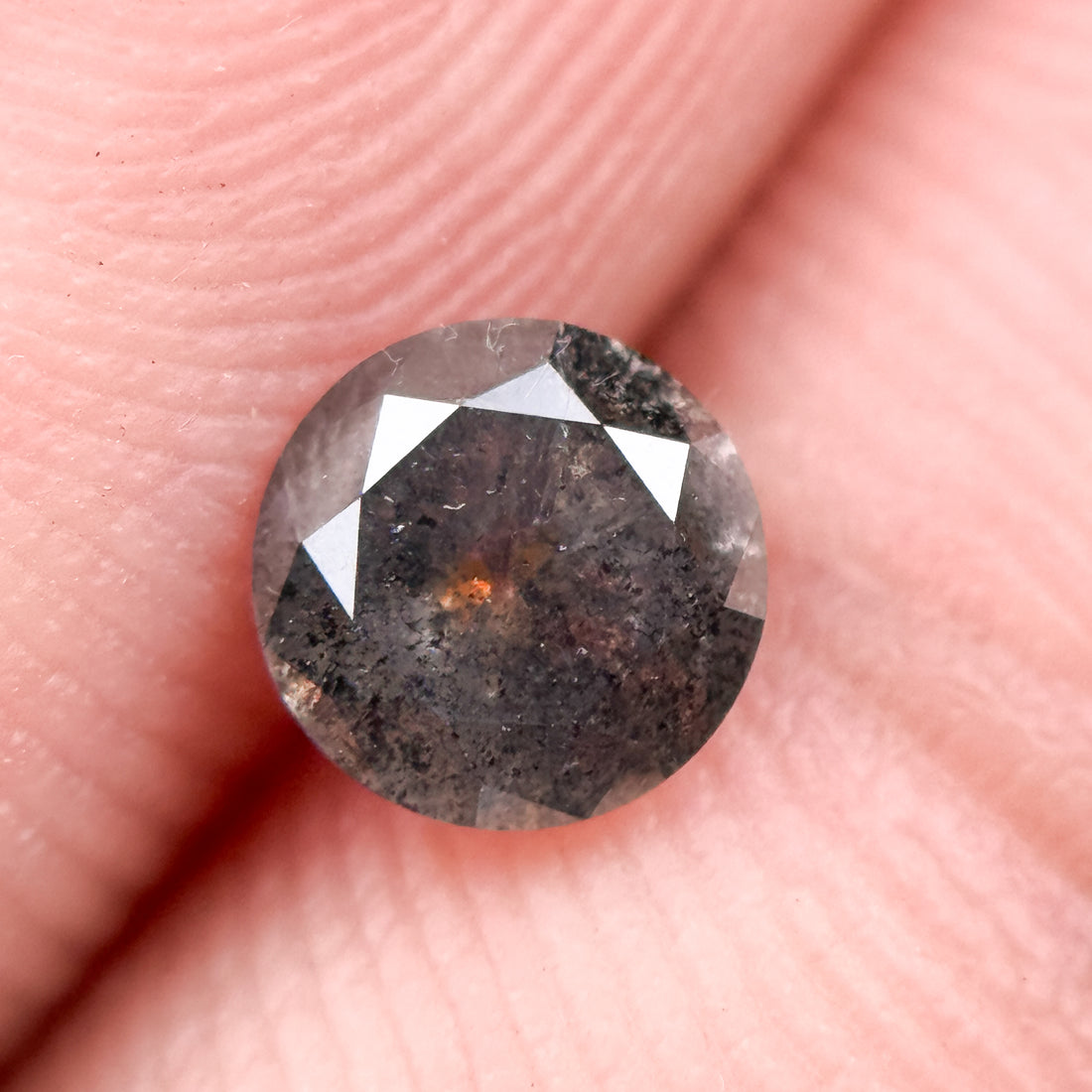 0.58 Ct Round Rose Cut Grey Natural Salt and Pepper Diamond